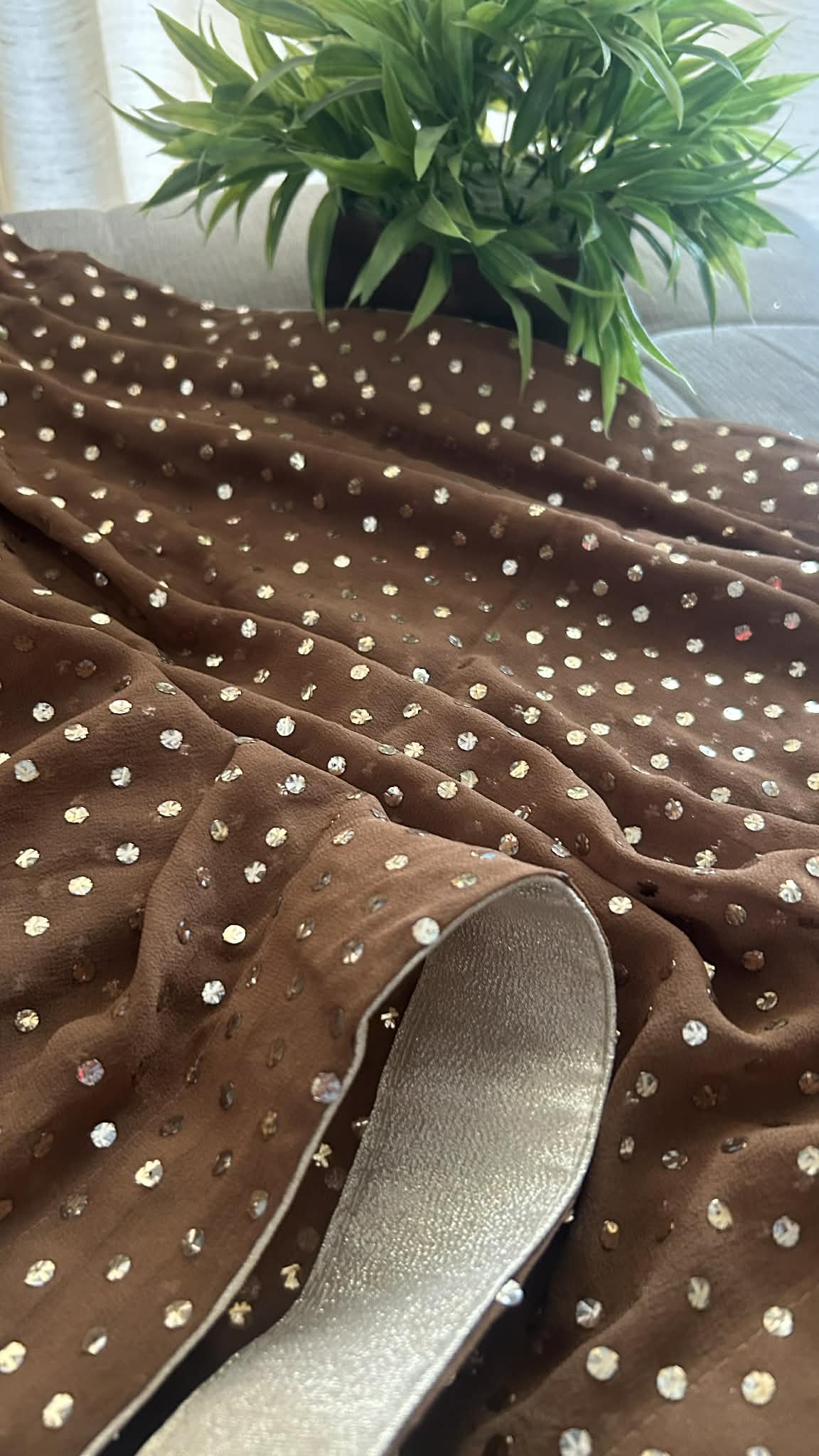 Brown Pure Georgette Mukaish Dupatta