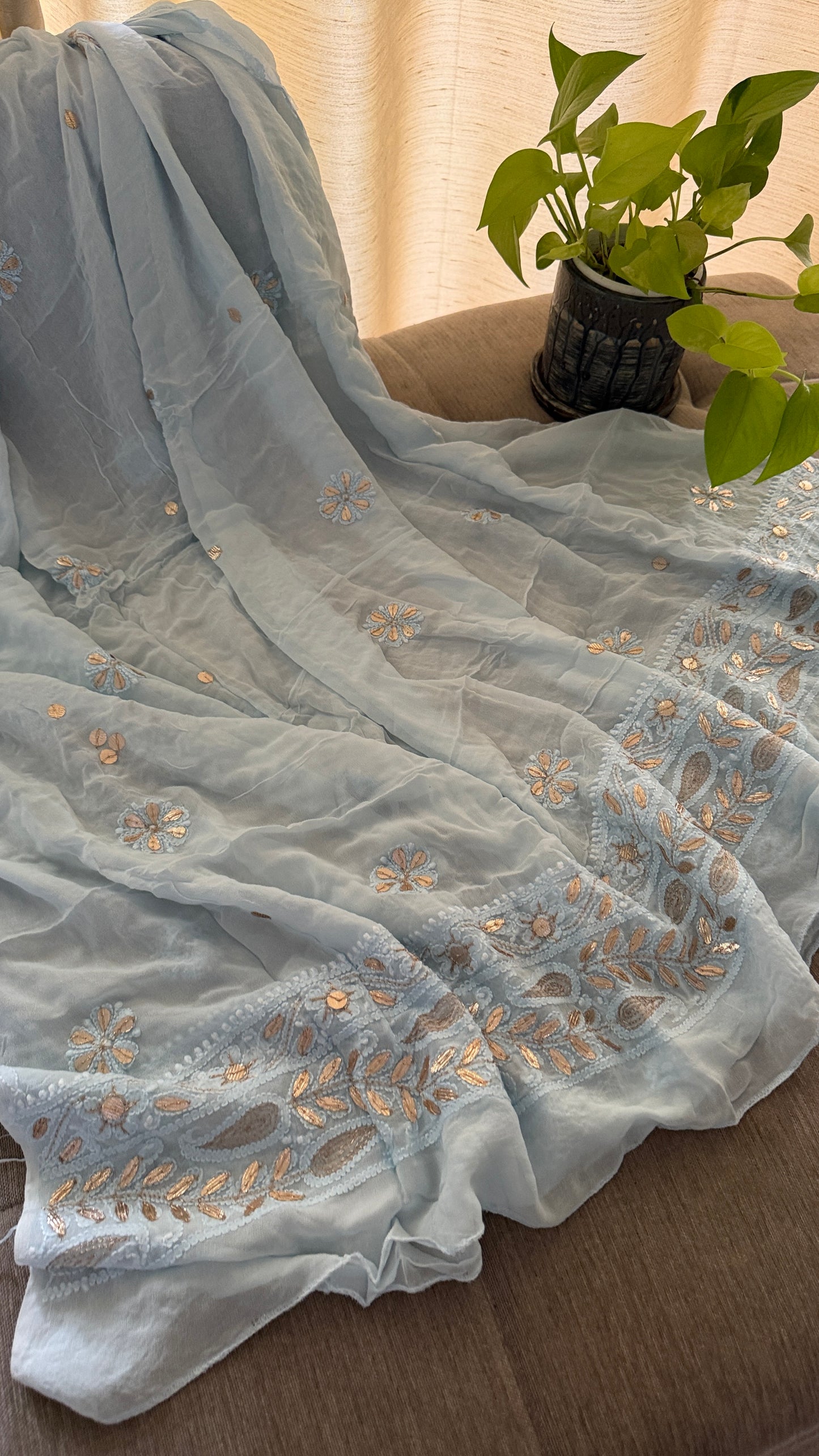 Powder Blue Gota Patti Chikankari Anarkali Suit (Anarkali And Dupatta)