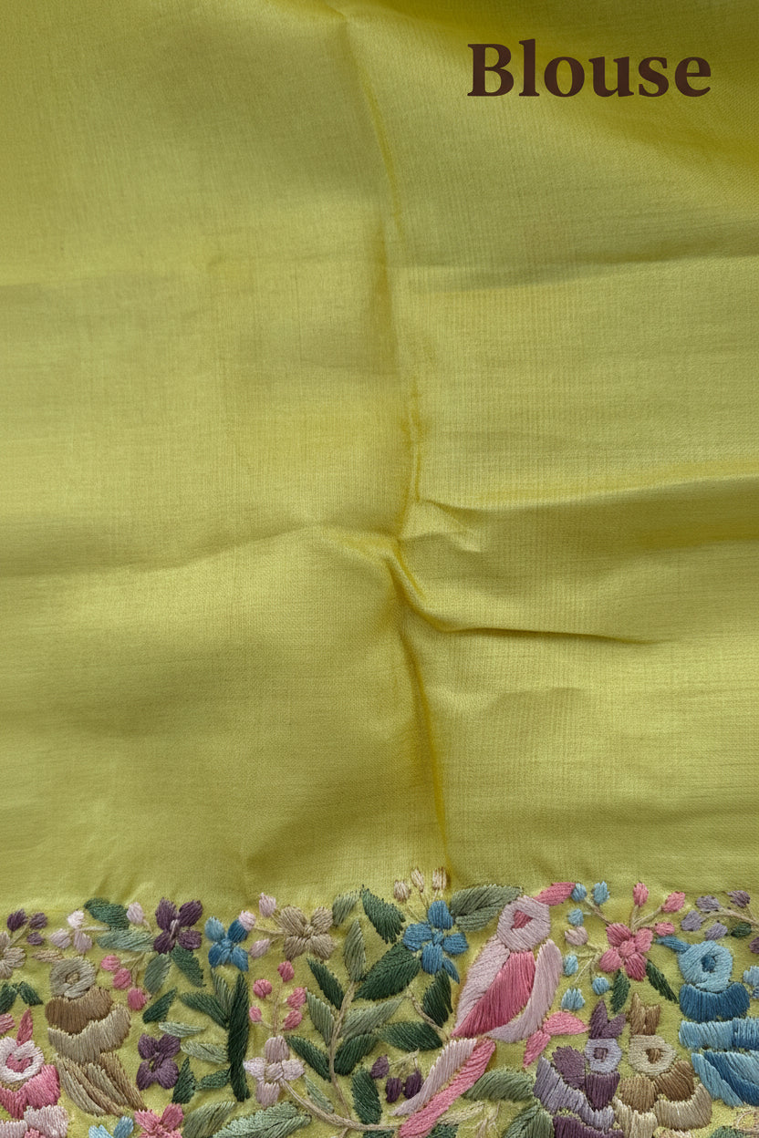 Designer Yellow Tussar Silk Parsi Gara Saree for Women