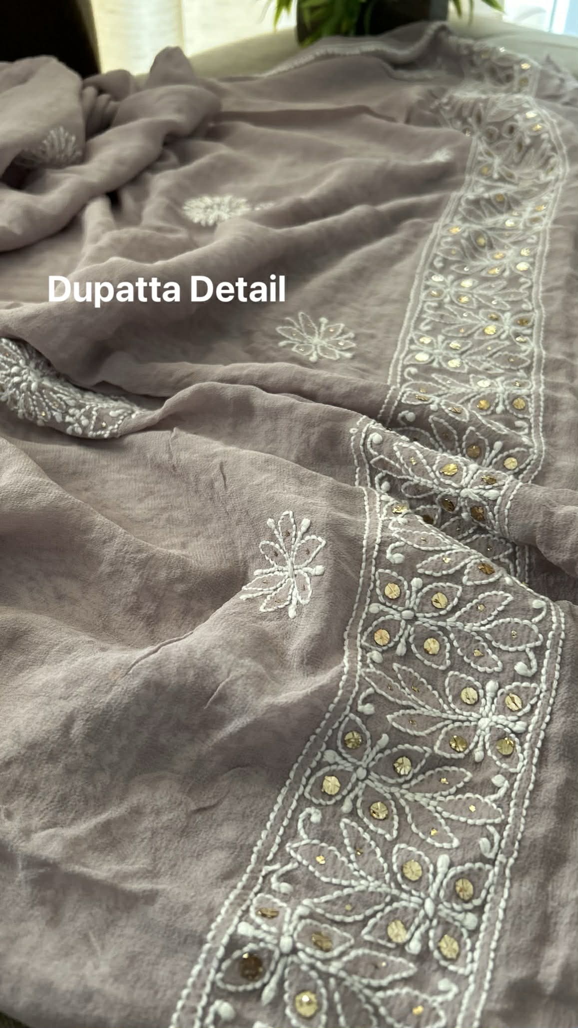 Grey Mukaish Lucknowi Chikankari Suit