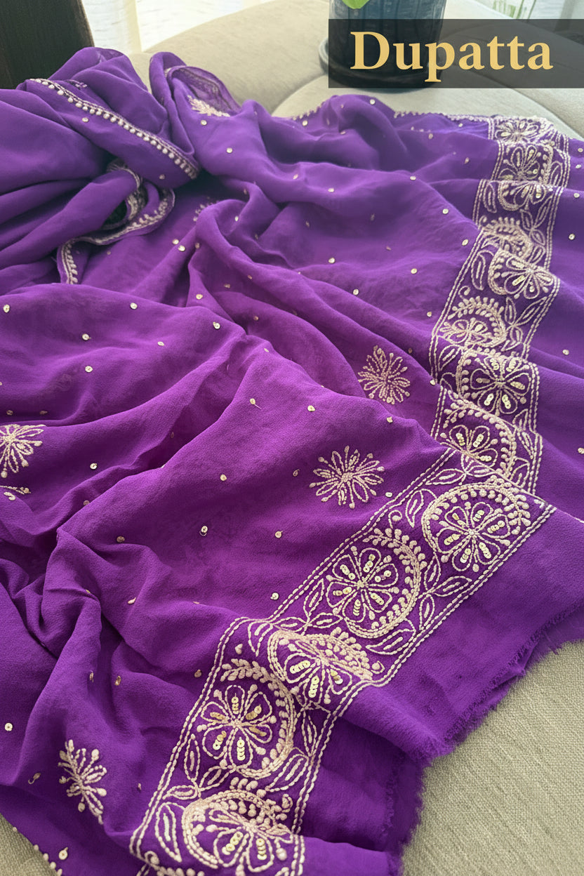 Party Wear Purple Embellished Chikankari Suit