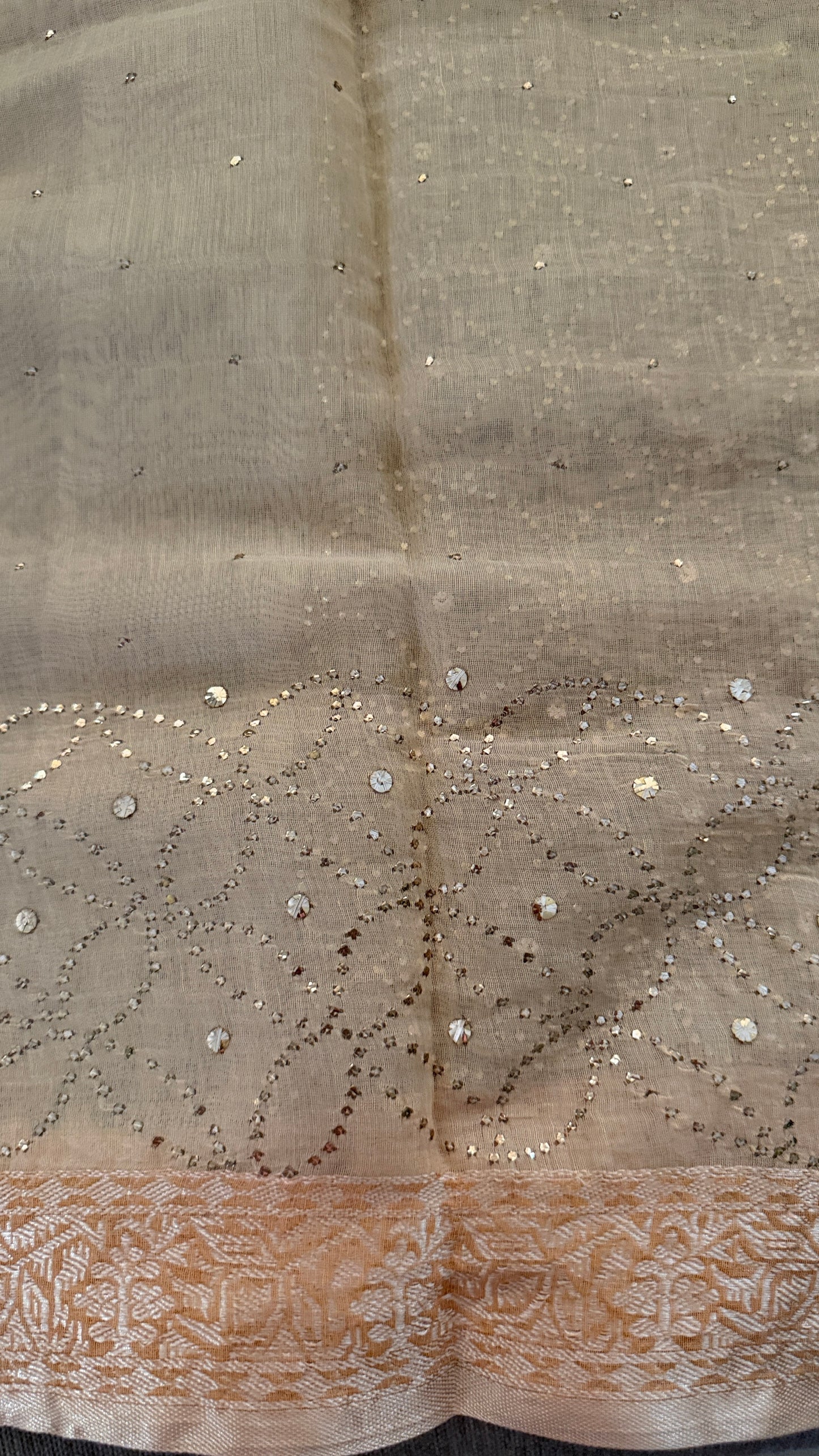 Beige Cotton Chanderi Mukaish Saree for Women