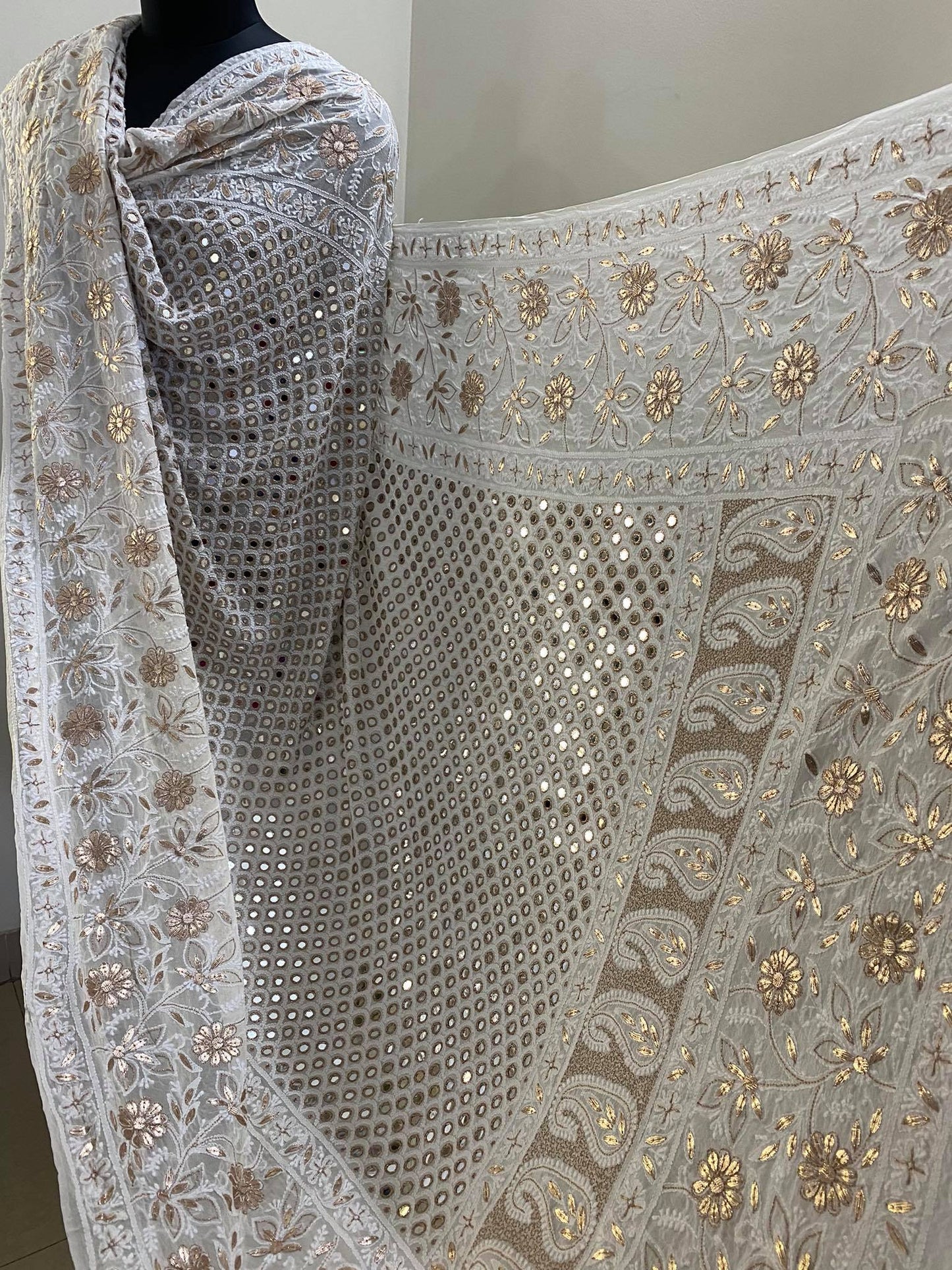 Ivory Mirror & Gota Patti Chikankari Dupatta