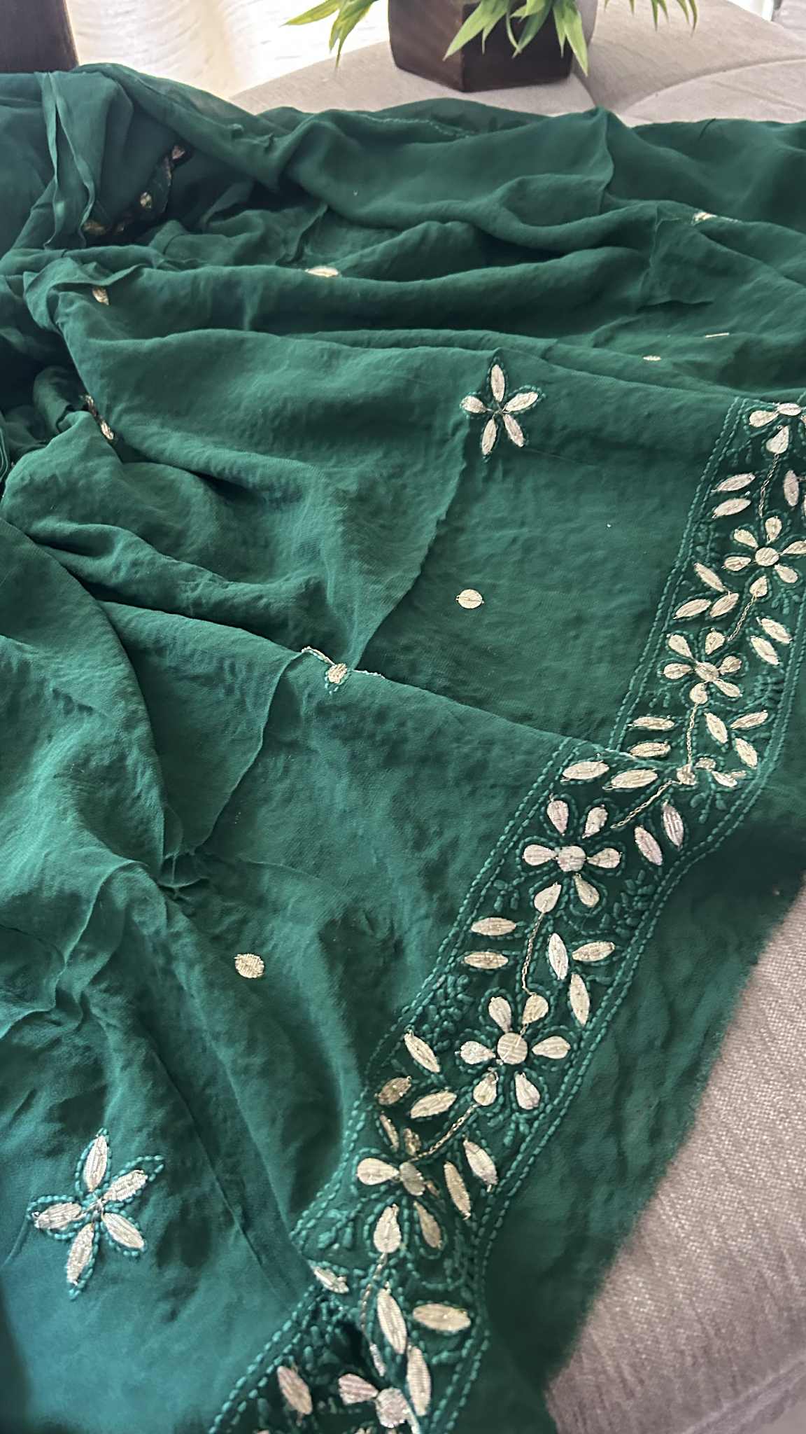 Emerald Green Gota Patti Unstitched Chikankari Suit (Kurta & Dupatta)