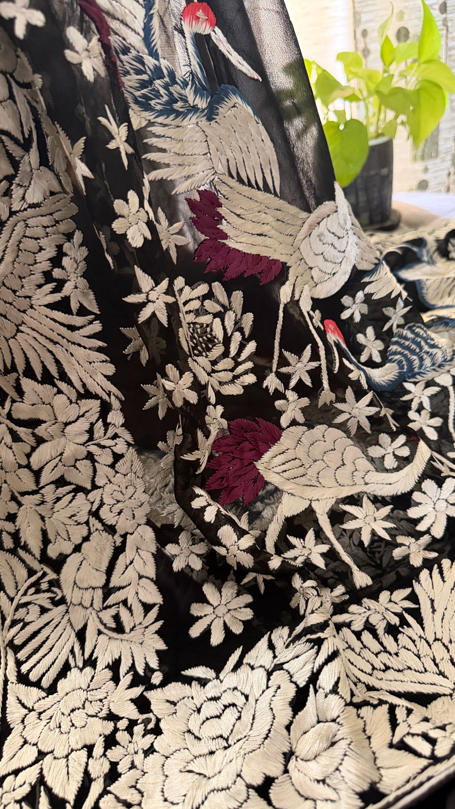 Designer Black Parsi Gara Dupatta for Women