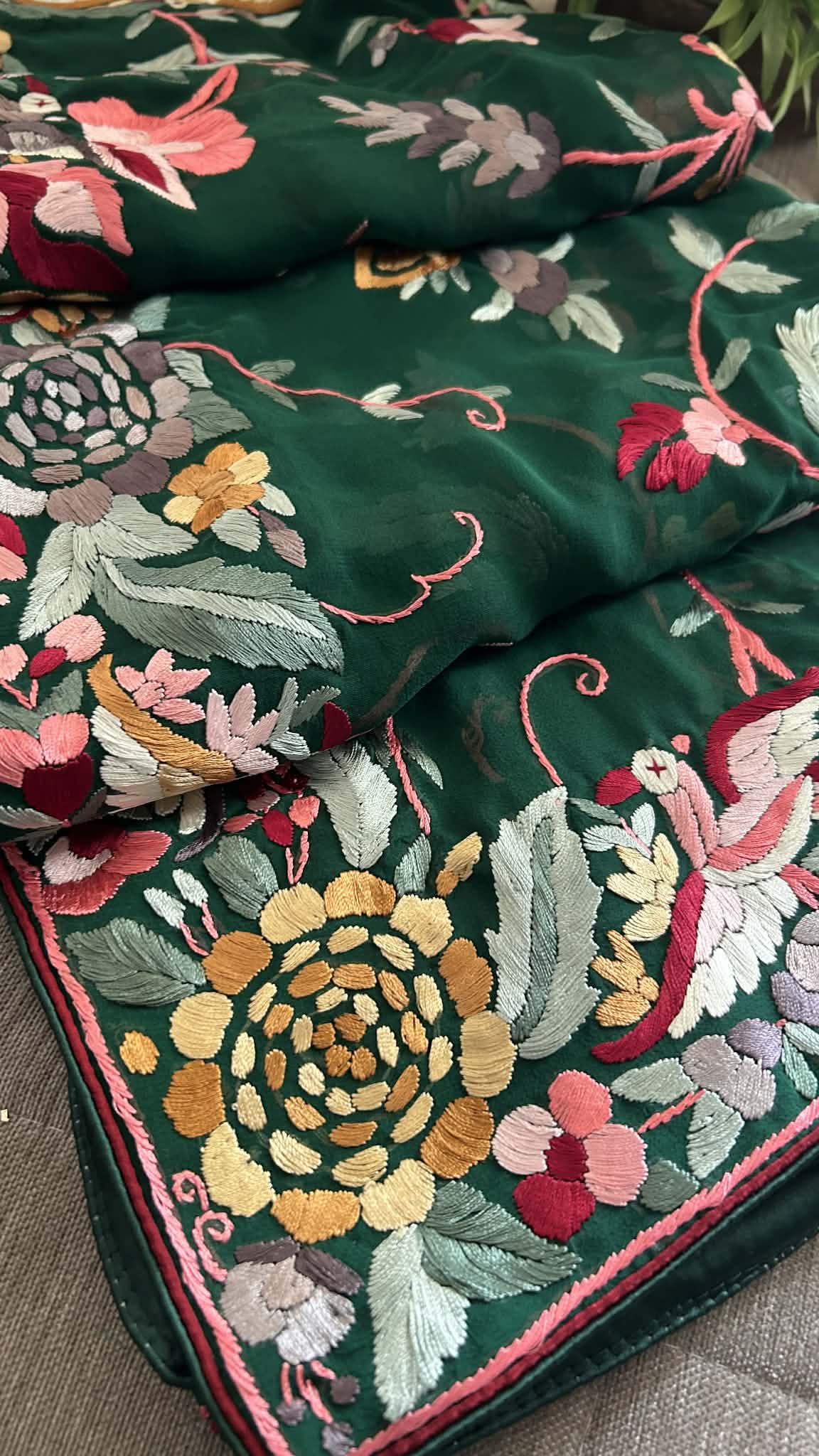 Emerald Green Multicolour Parsi Gara Dupatta
