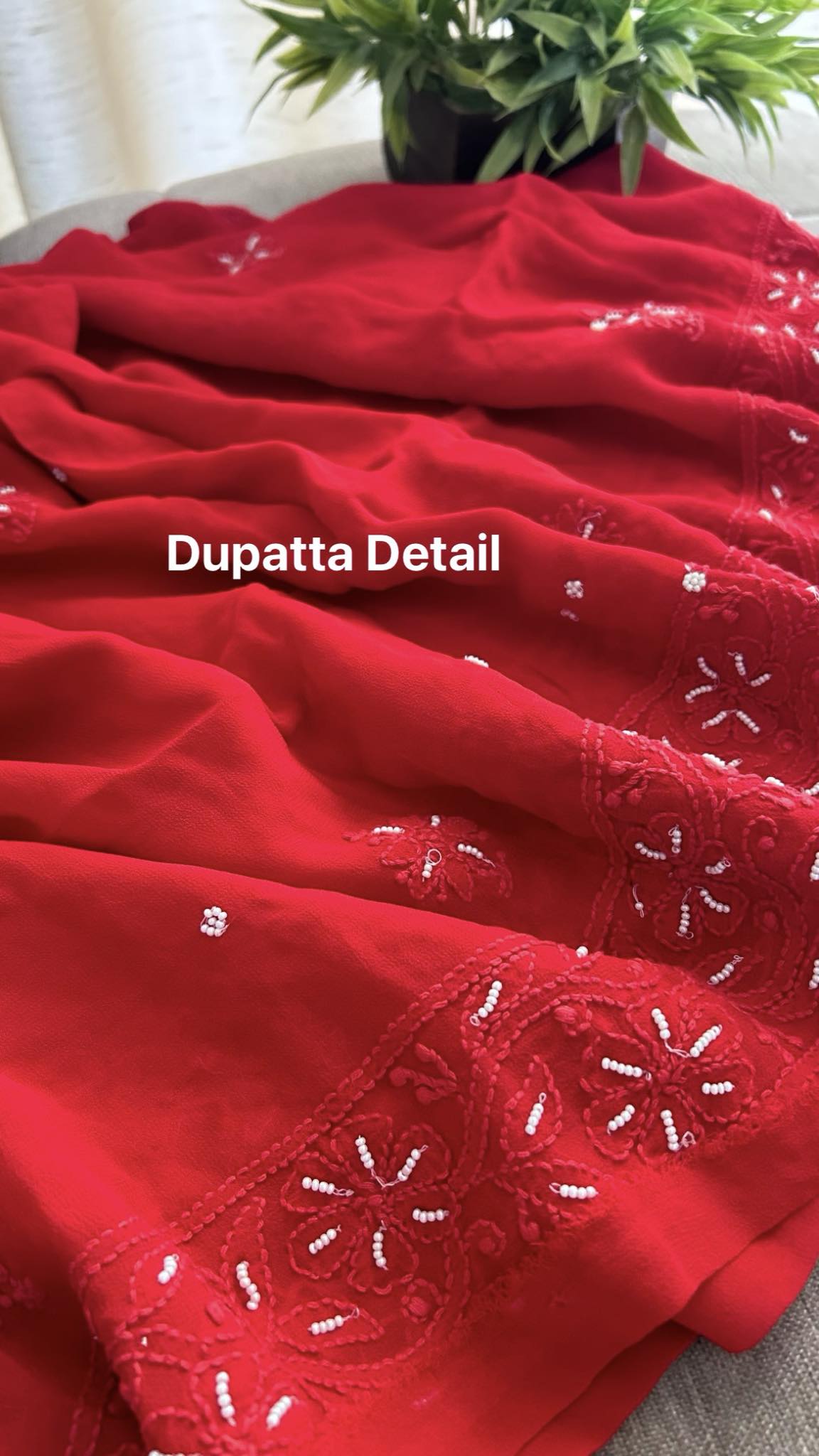 Red Pearl Chikankari Suit (Kurta & Dupatta)