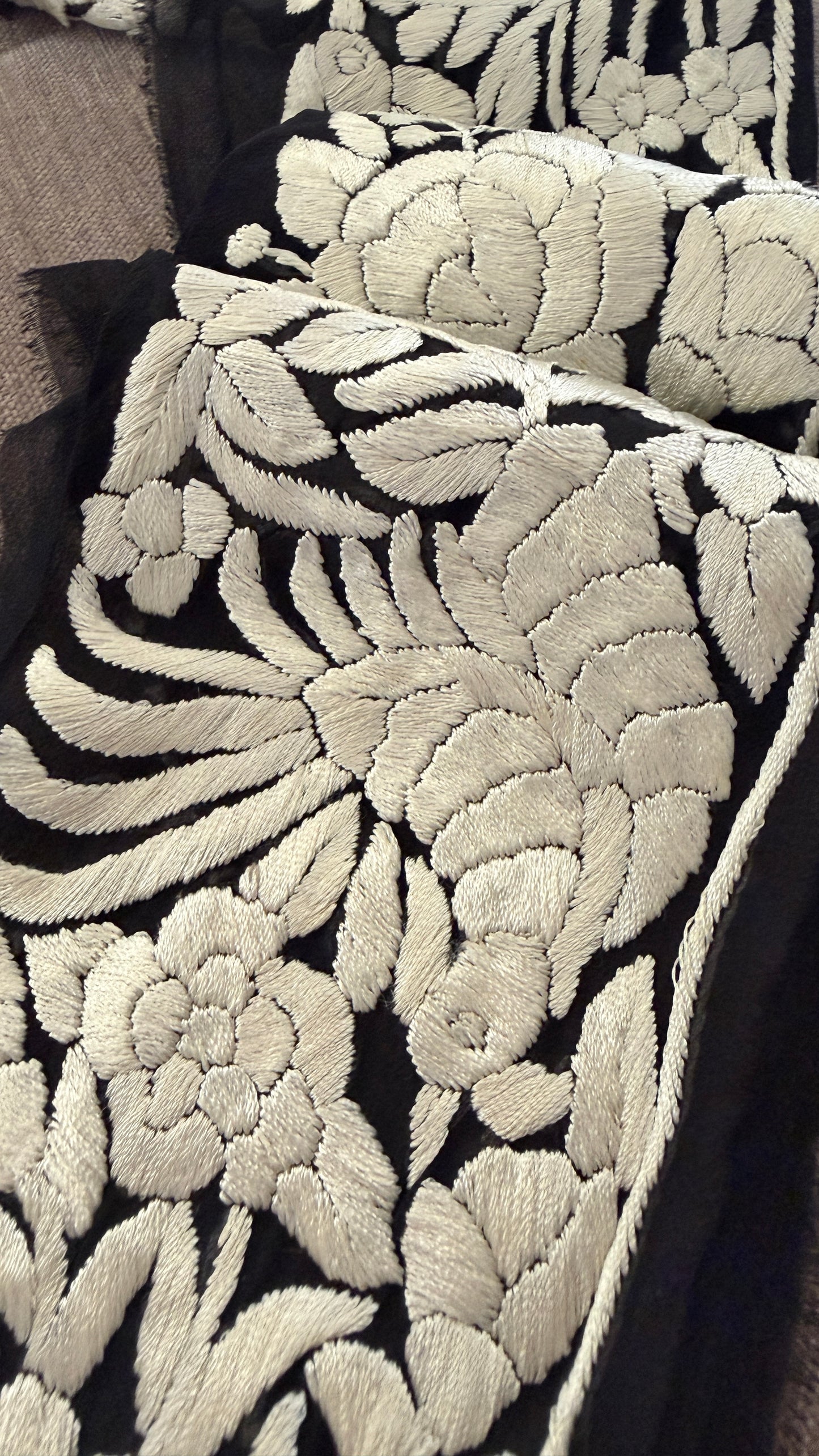 Black Ivory Parsi Gara Hand Embroidered Border