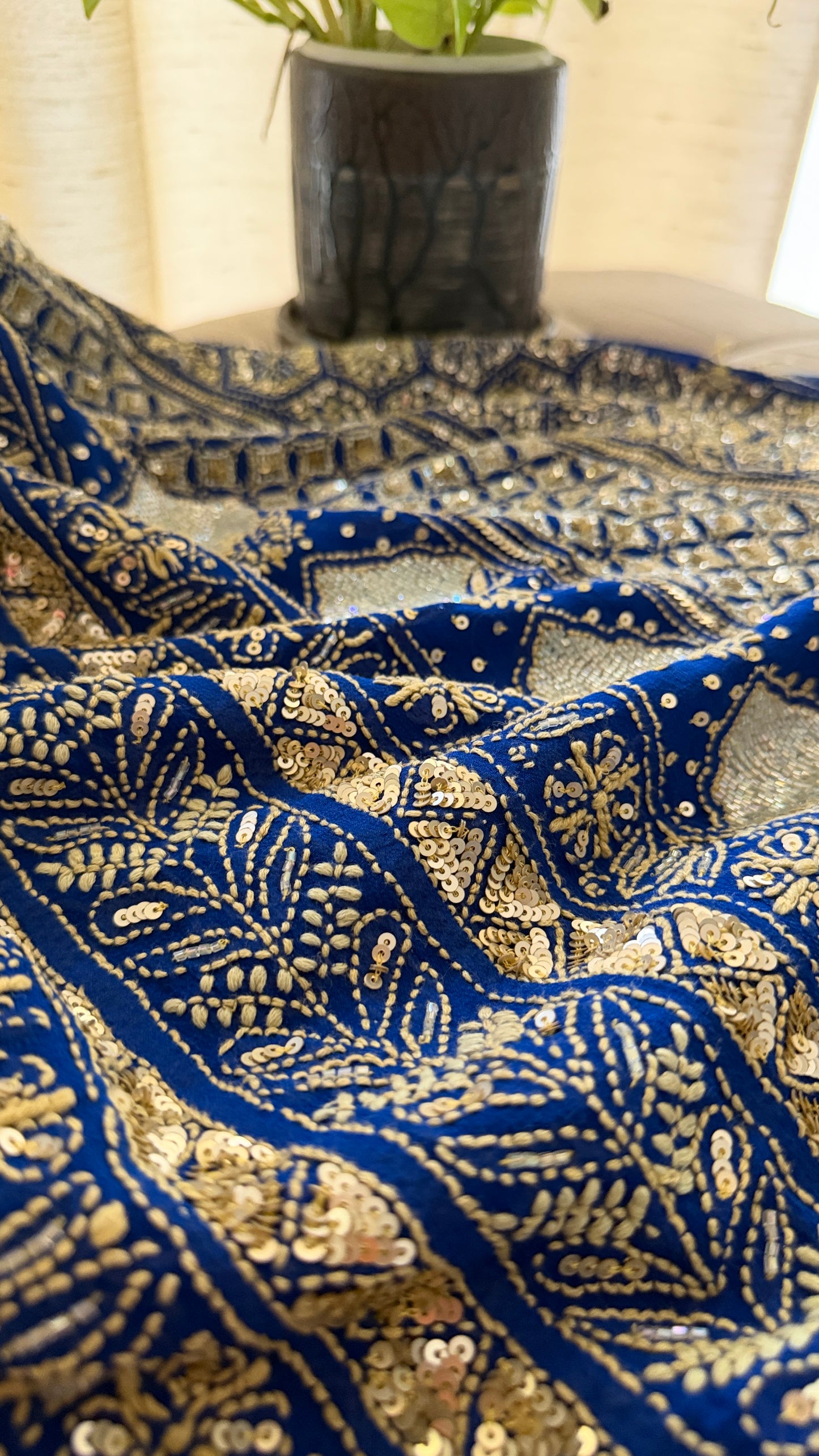 Masterpiece Blue Gold Cut Dana Sequin Chikankari Suit (Kurta & Dupatta)