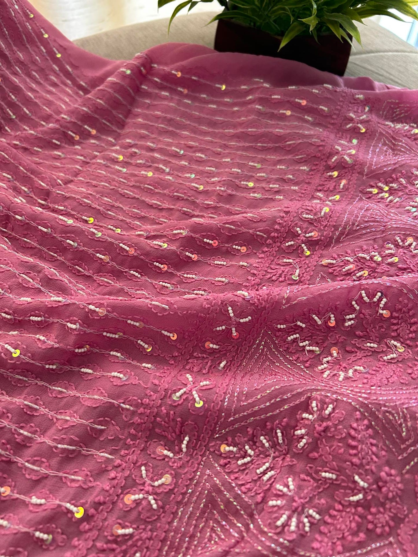 Rose Pink Pearl Chikankari Suit