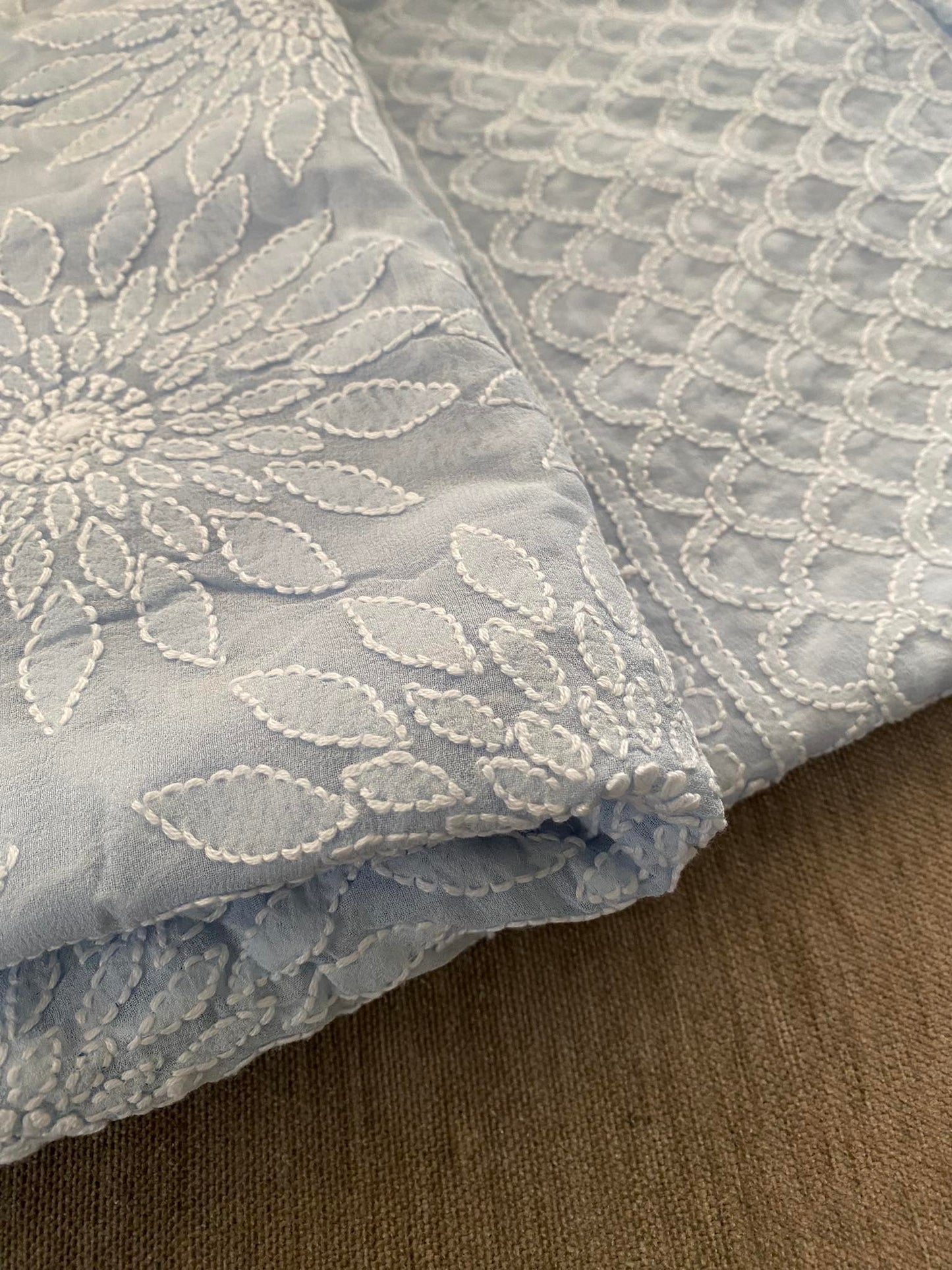 Powder Blue Lucknowi Chikankari Dupatta