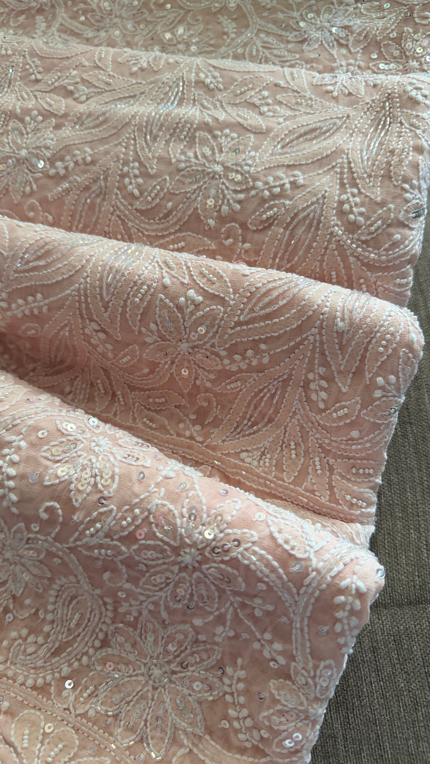 Pastel Pink Cut Dana Sequins Chikankari Dupatta (Pure Georgette)