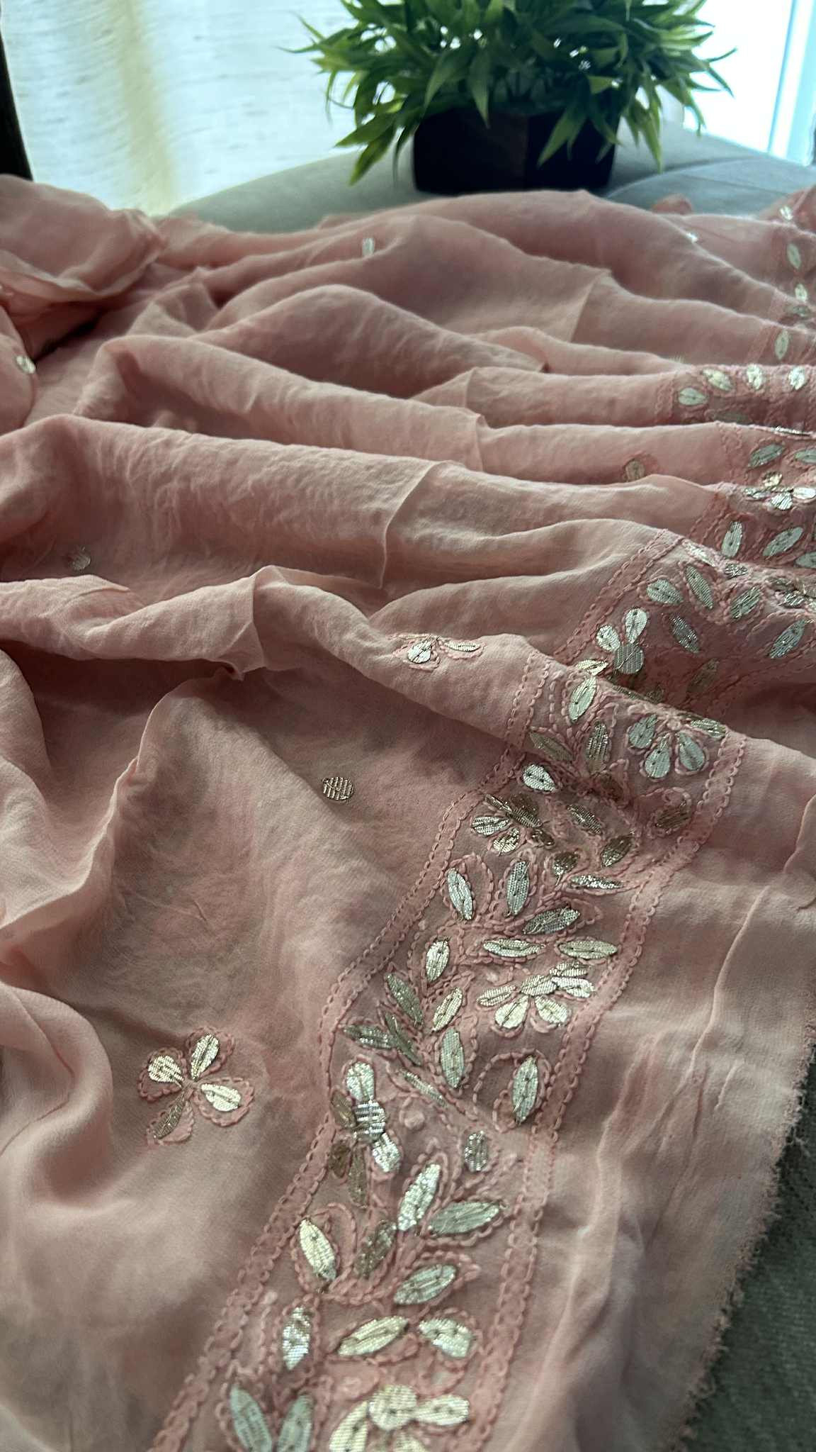 Dusty Peach Gota Patti Unstitched Chikankari Suit (Kurta & Dupatta)