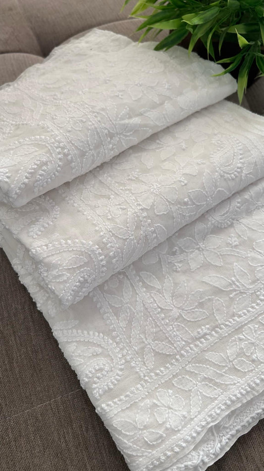 Ivory White Lucknowi Chikankari Dupatta
