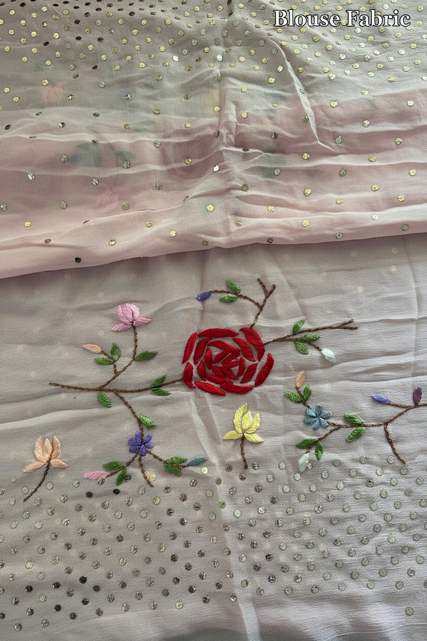 Floral Parsi Gara Embroidered Mukaish Saree