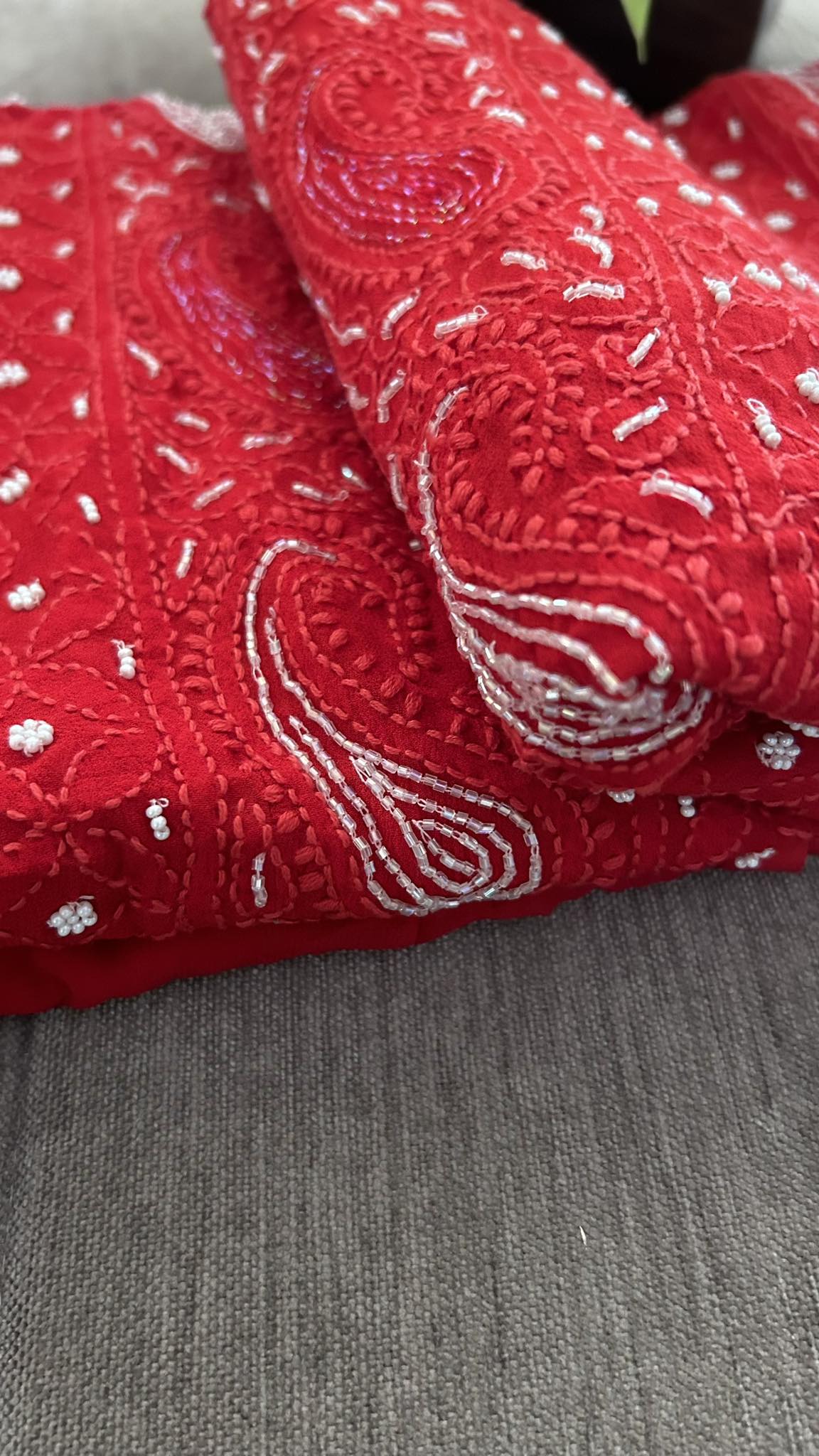 Red Pearl Chikankari Kurti Fabric (Only Kurti)