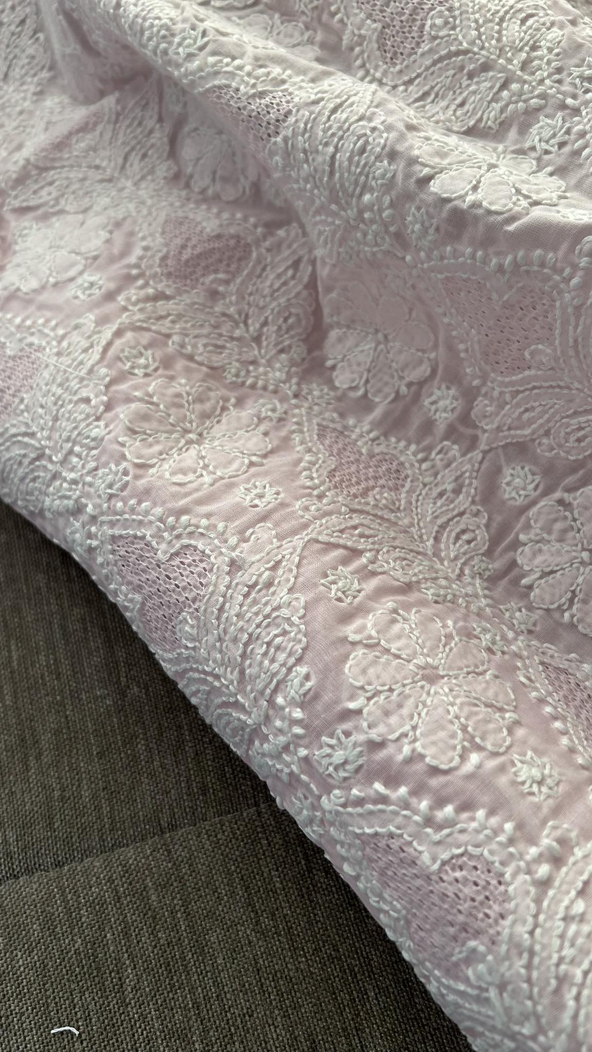 Baby Pink Cotton Hand Jaali Chikankari Kurti Fabric (Only Kurti)