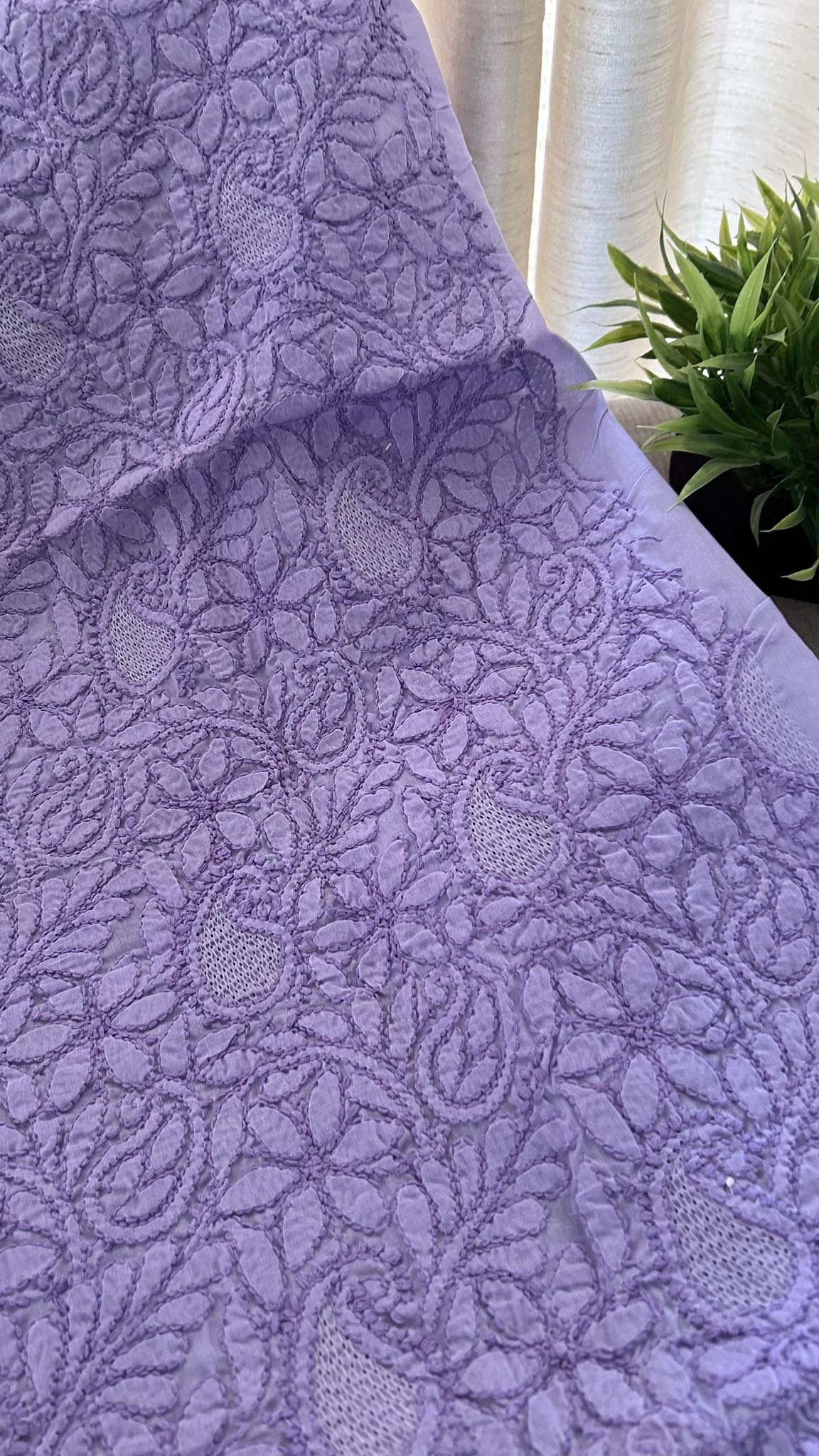 Lavender Cotton Hand Jaali Chikankari Kurti Fabric (Only Kurti)