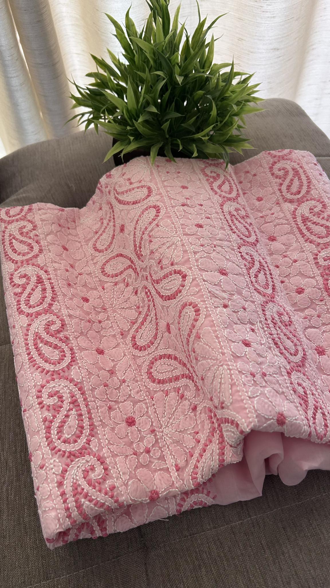 Pink Cotton Chikankari Kurti Fabric (Only Kurti)