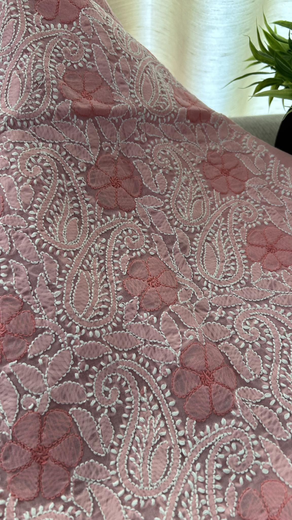 Pink Cotton Chikankari Kurti Fabric (Only Kurti)