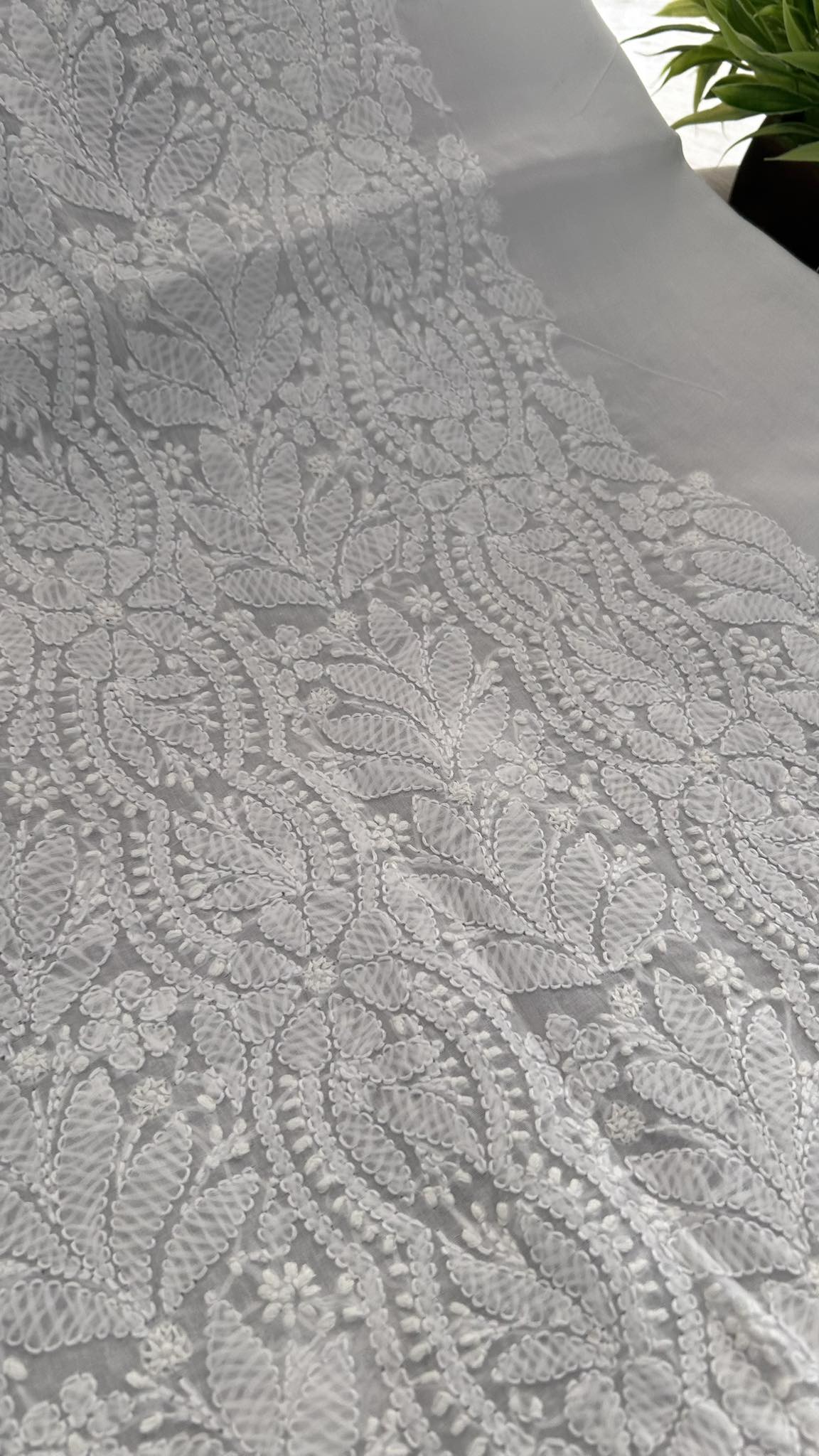 White Cotton Chikankari Kurti Fabric (Kurti Fabric)