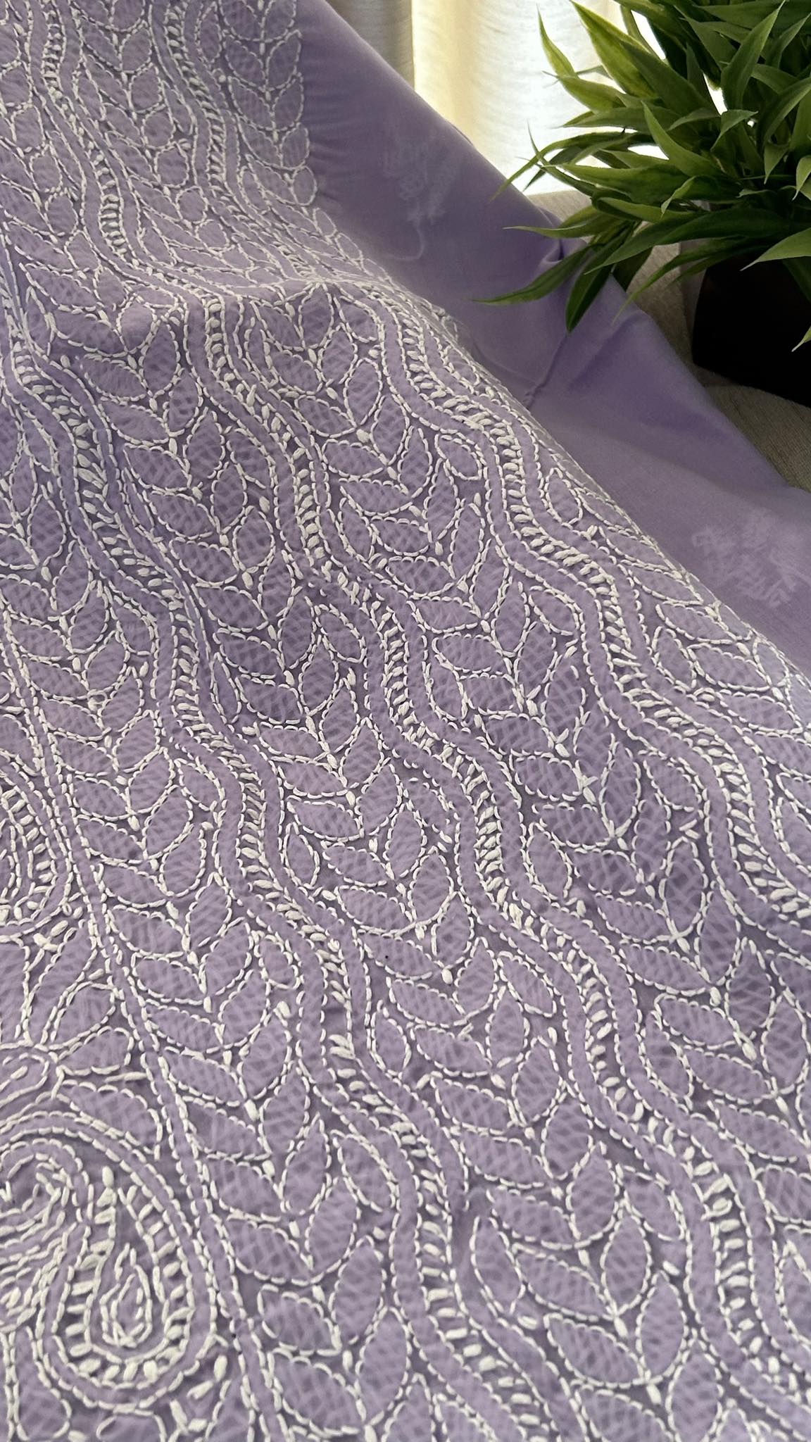 Lavender Cotton Chikankari Kurti Fabric (Kurti Fabric)