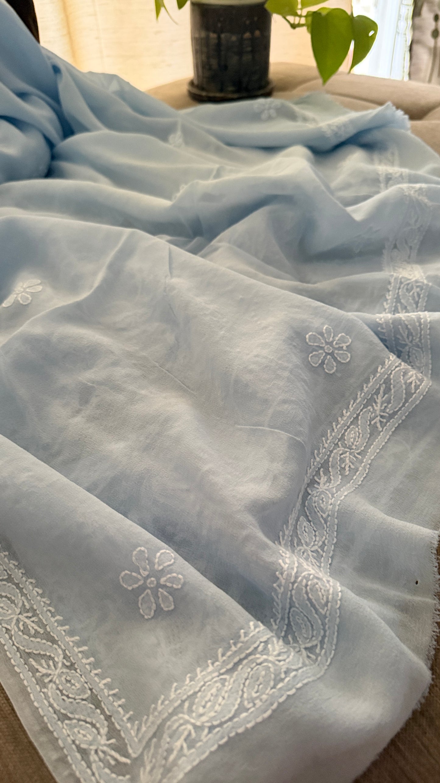 Exclusive Powder Blue Hand Jaali Chikankari Suit