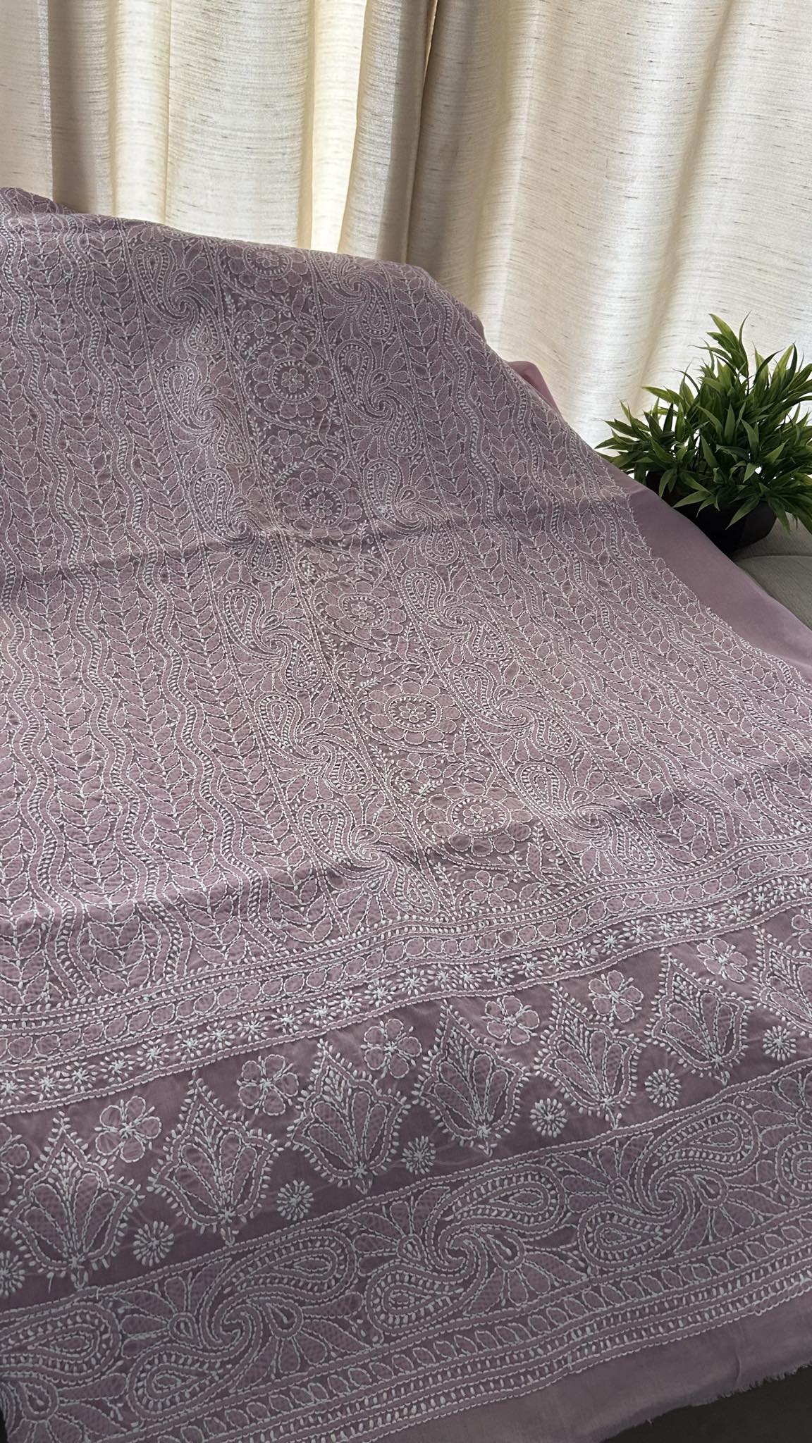 Dusty Purple Cotton Chikankari Kurti Fabric (Kurti Fabric)