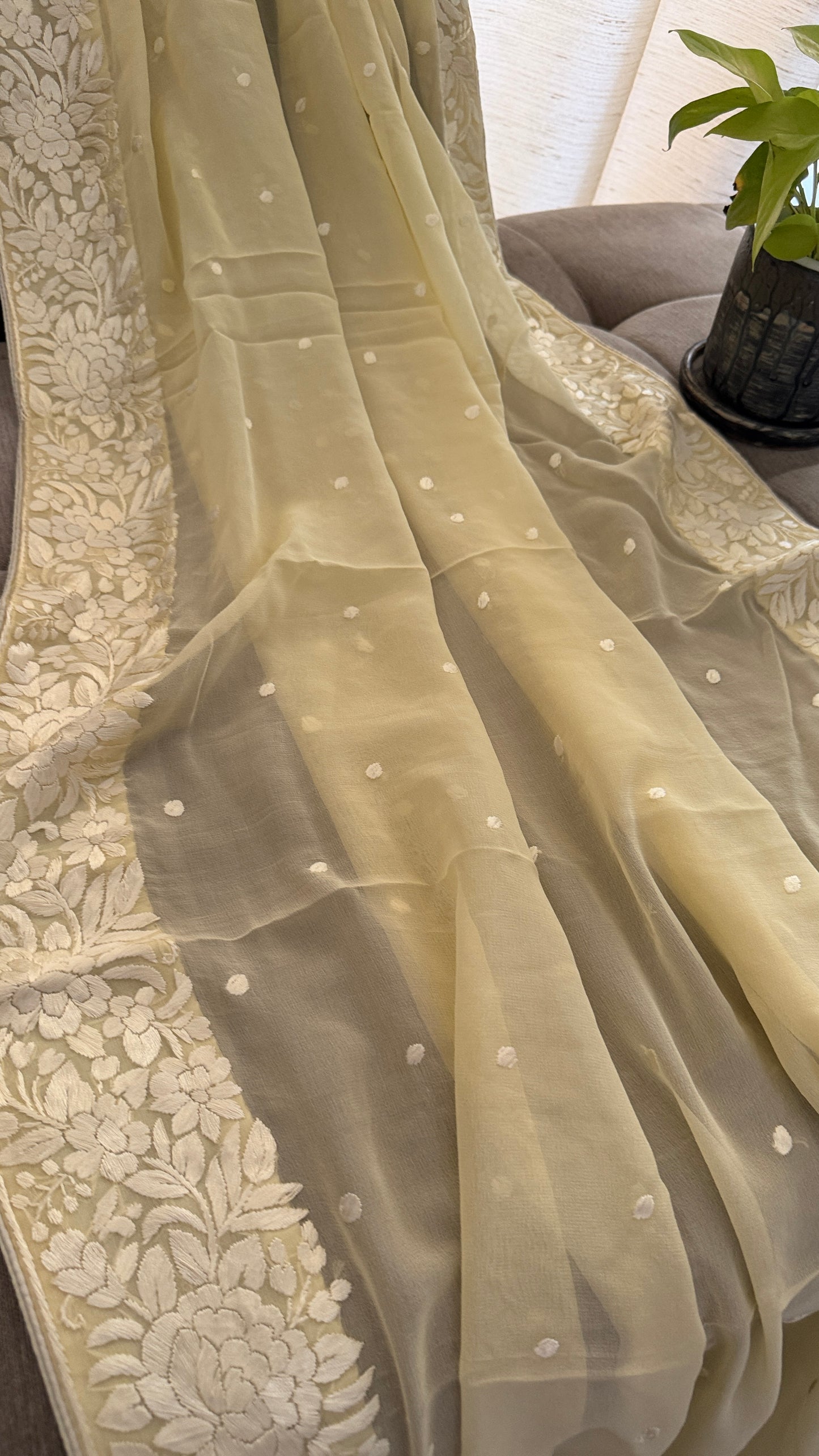 Artisanal Cream Parsi Gara Dupatta