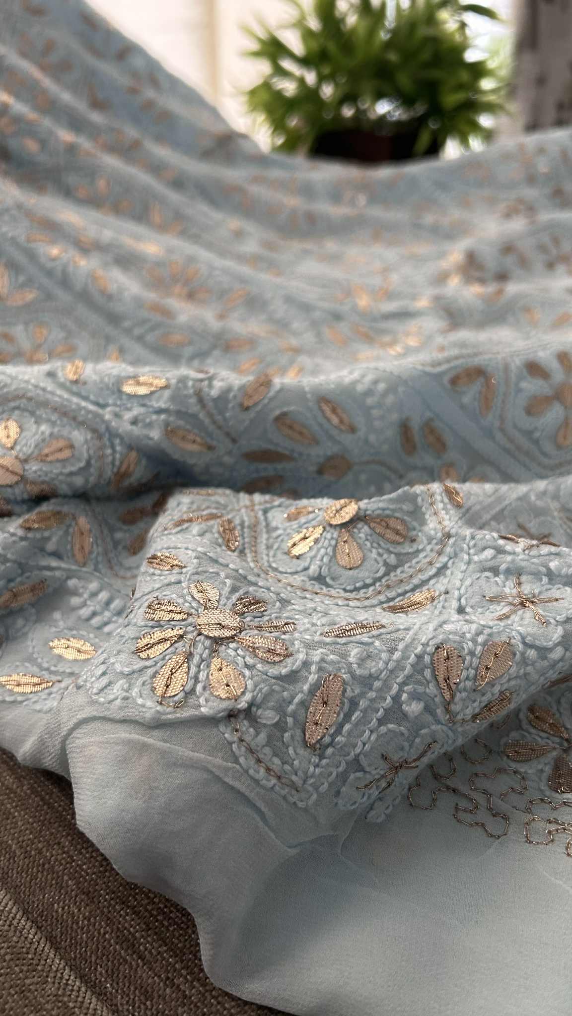 Powder Blue Gota Patti Unstitched Chikankari Suit (Kurta & Dupatta)