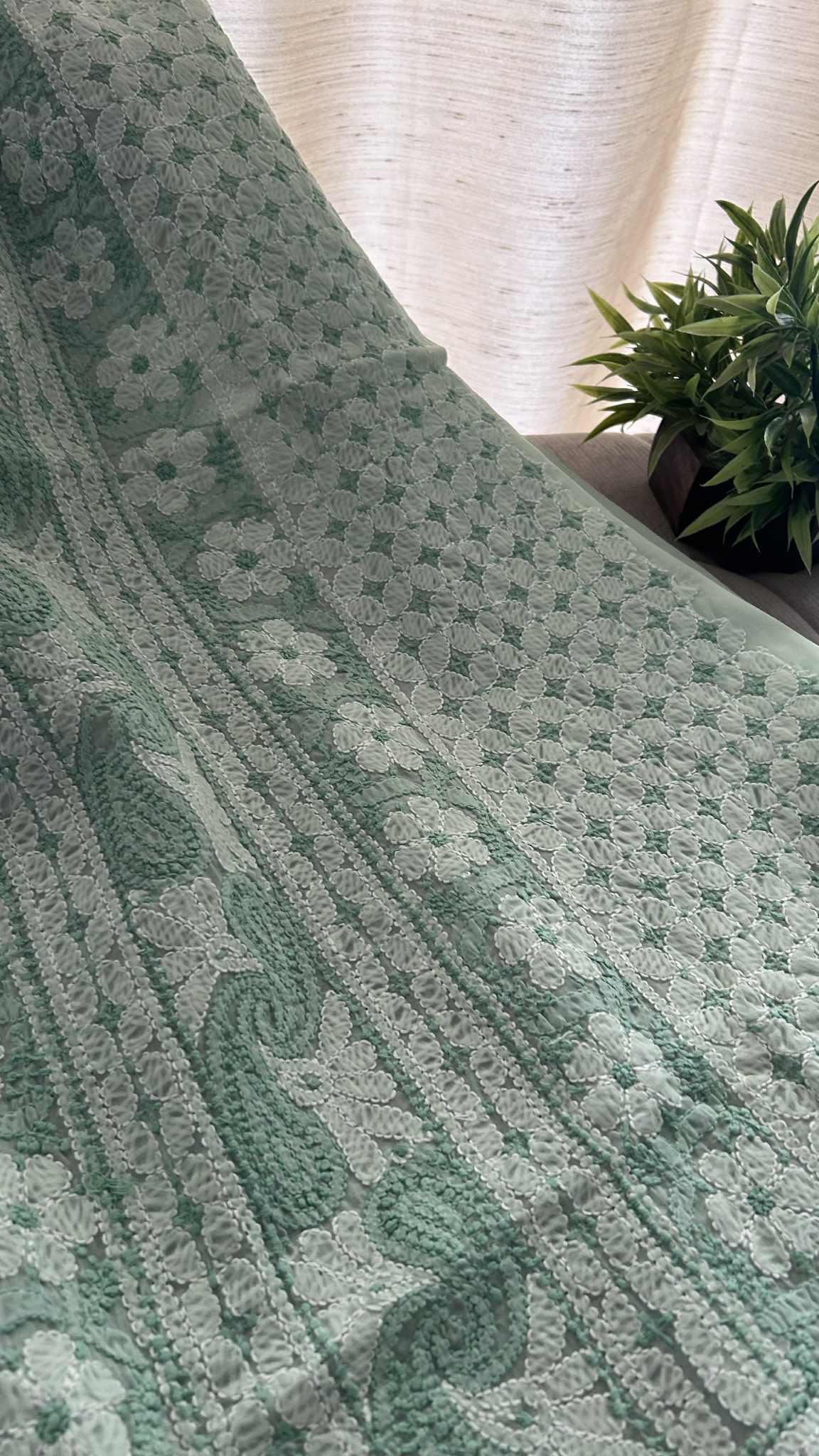 Sea Green Cotton Chikankari Kurti Fabric (Kurti Fabric)