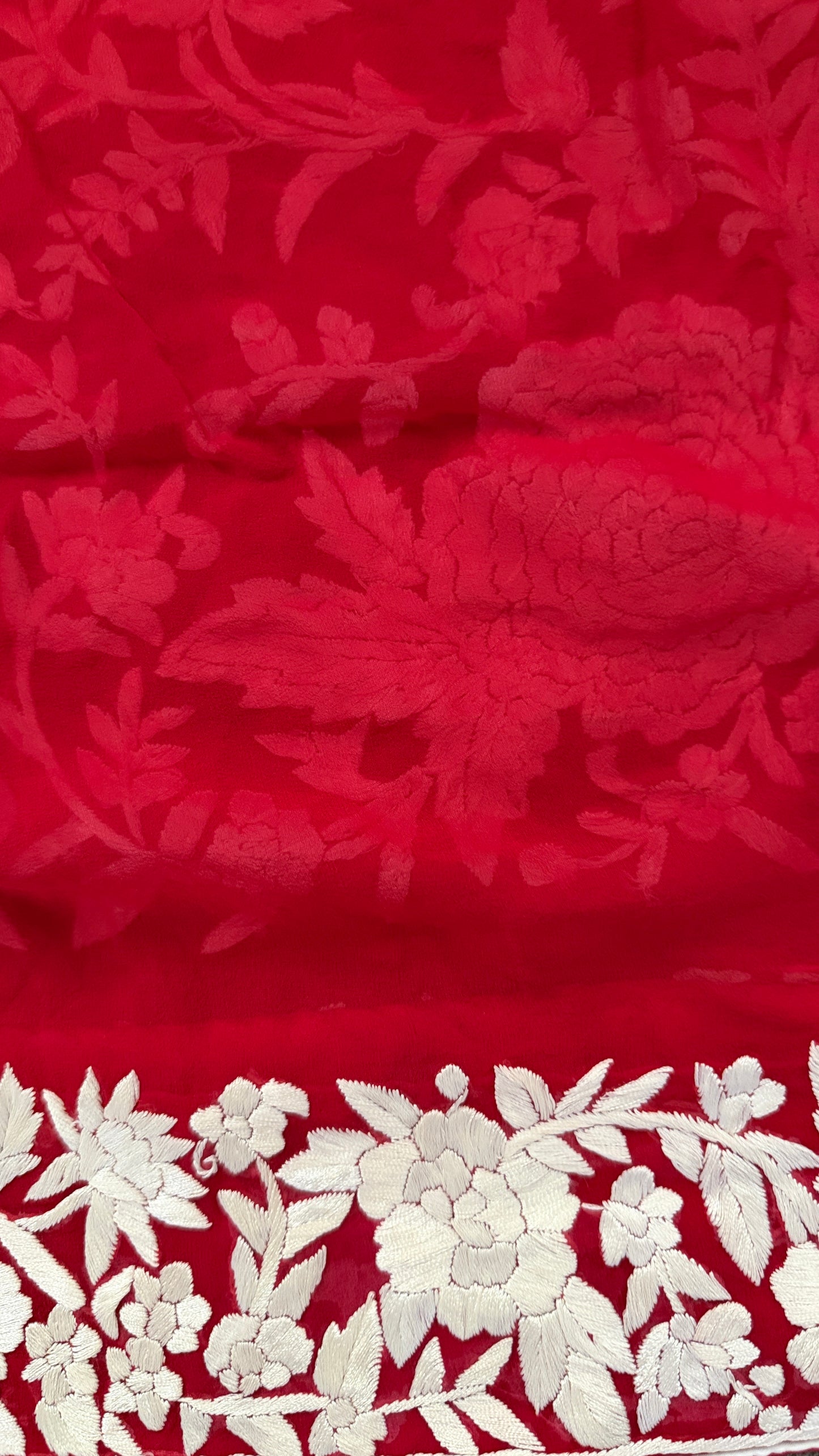 Heirloom Red Ivory Parsi Gara Saree