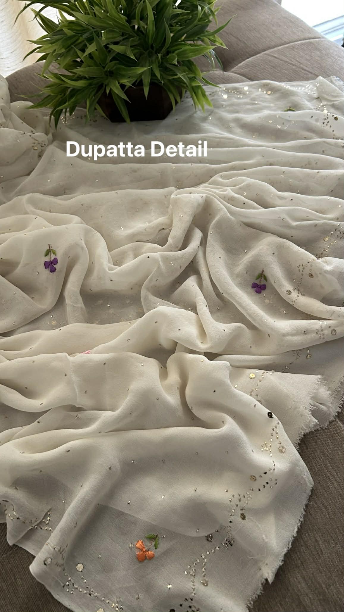 Ivory White Kamdani Parsi Gara Neckline Suit
