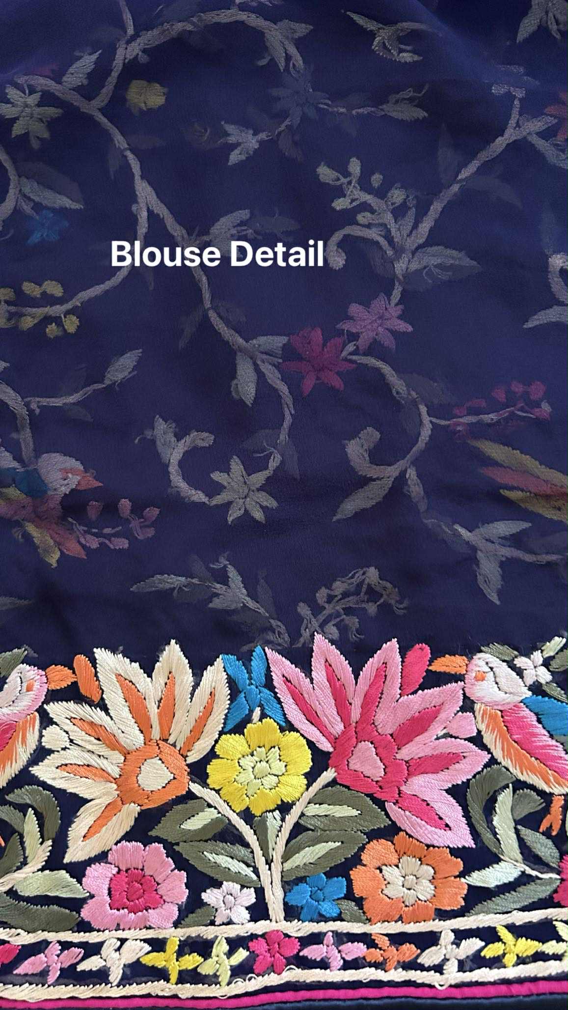 Designer Navy Parsi Gara Pure Georgette Saree