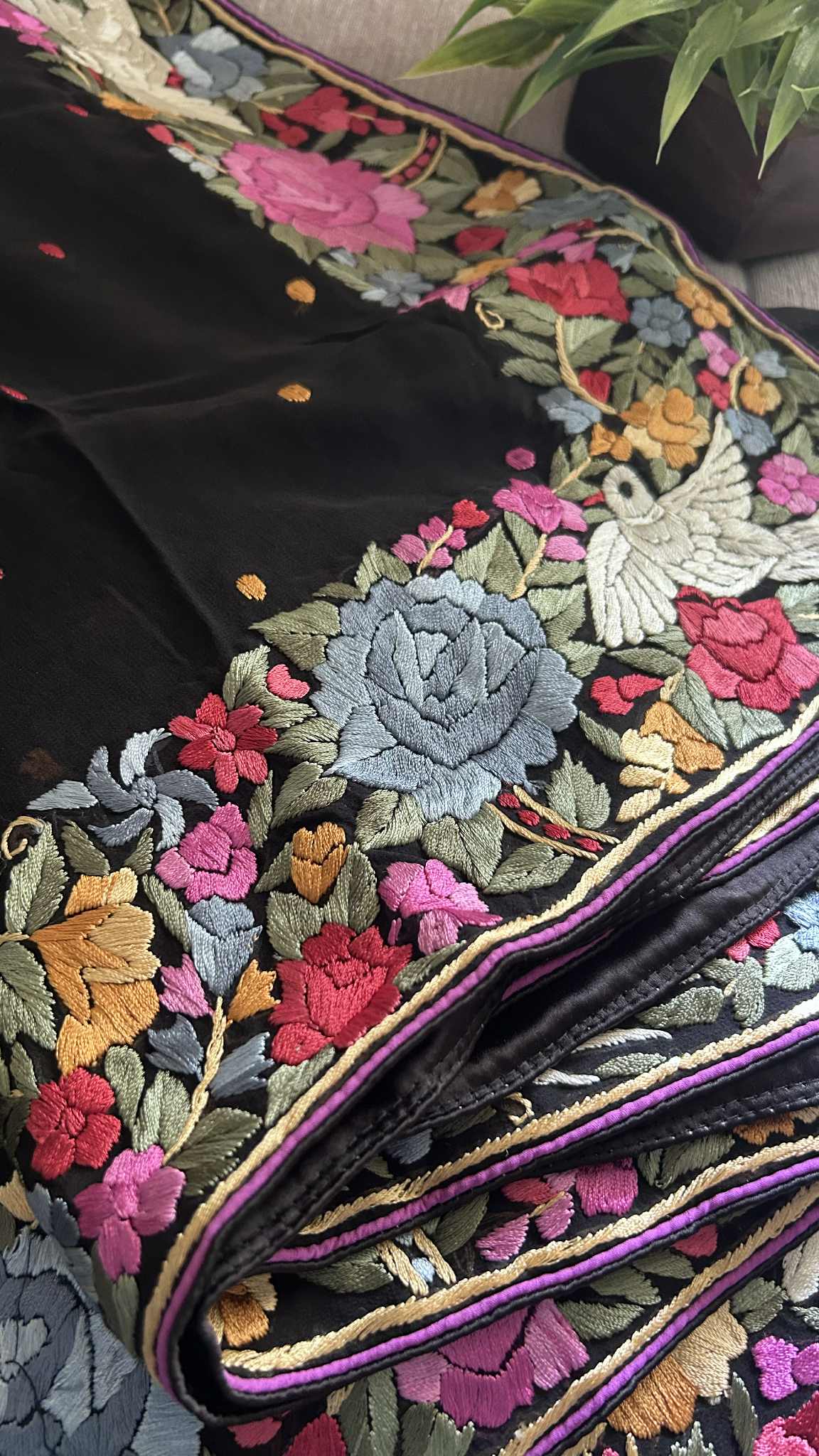 Pre Order Black Parsi Gara Hand Embroidered Dupatta