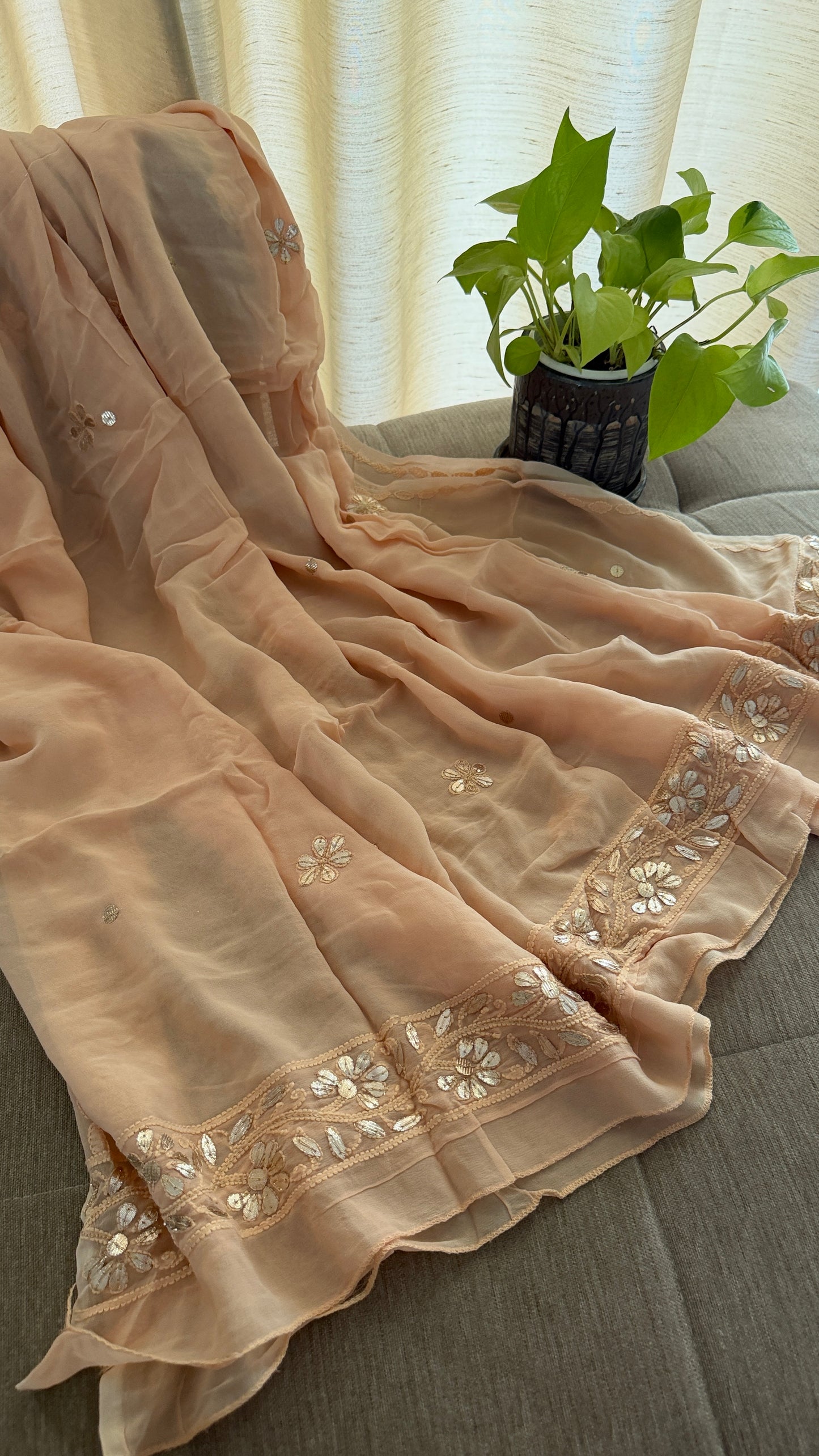Dusty Peach Mirror & Gota Patti Chikankari Suit