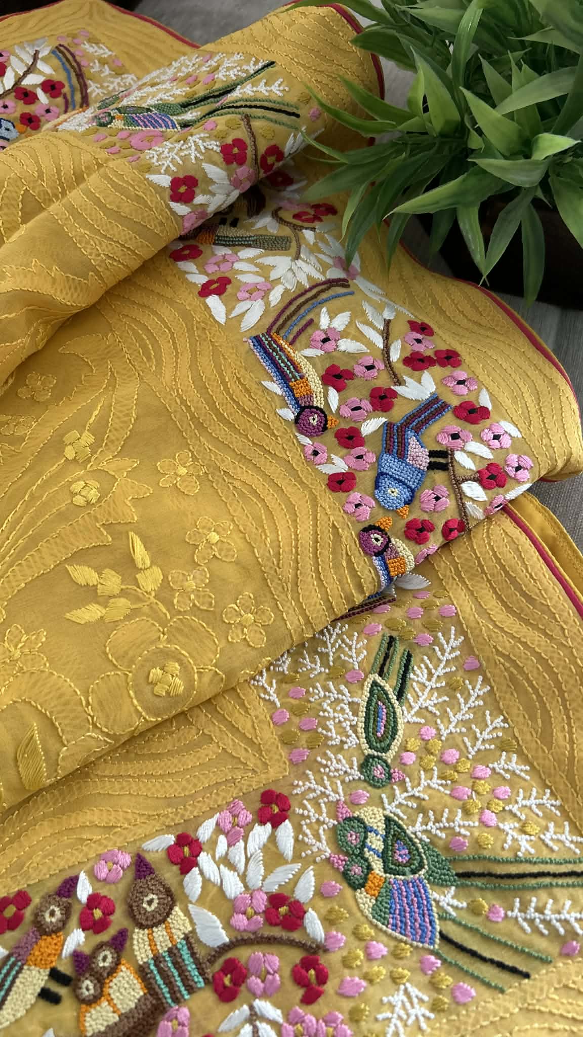 Pre Order Bright Yellow Chikankari Parsi Gara Dupatta
