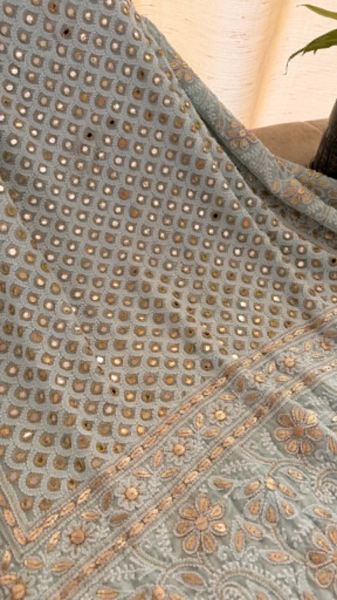 Powder Blue Pink Mirror & Gota Patti Chikankari Dupatta