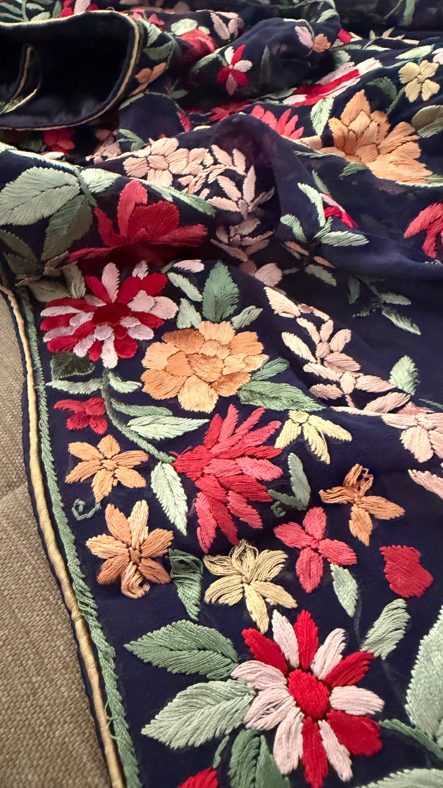 Heirloom Navy Floral Parsi Gara Dupatta