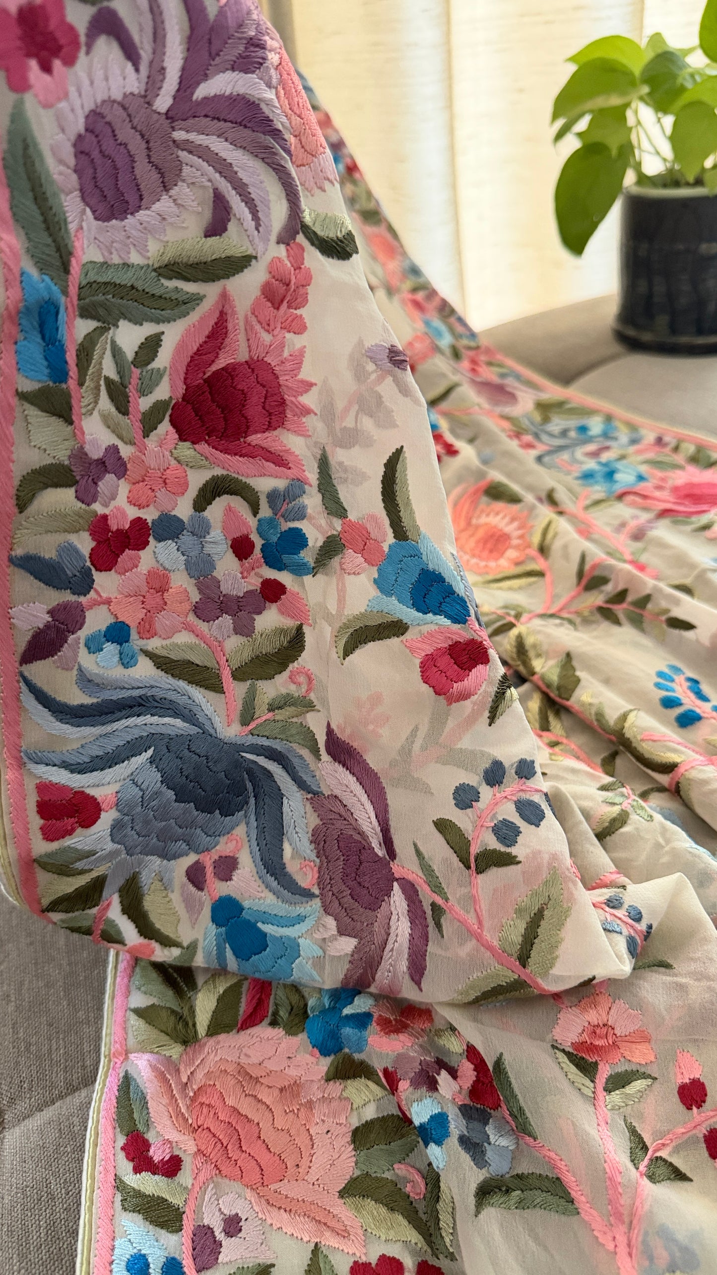 Heritage Ivory Multicolour Parsi Gara Dupatta