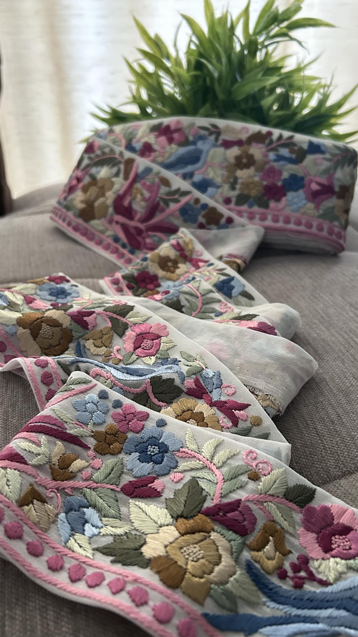 White & Multicolour Parsi Gara Hand Embroidered Border