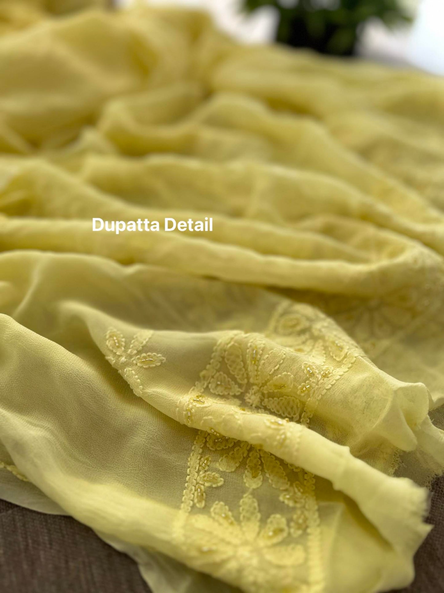 Yellow Party Wear Cut Dana Chikankari Kurta Dupatta Set