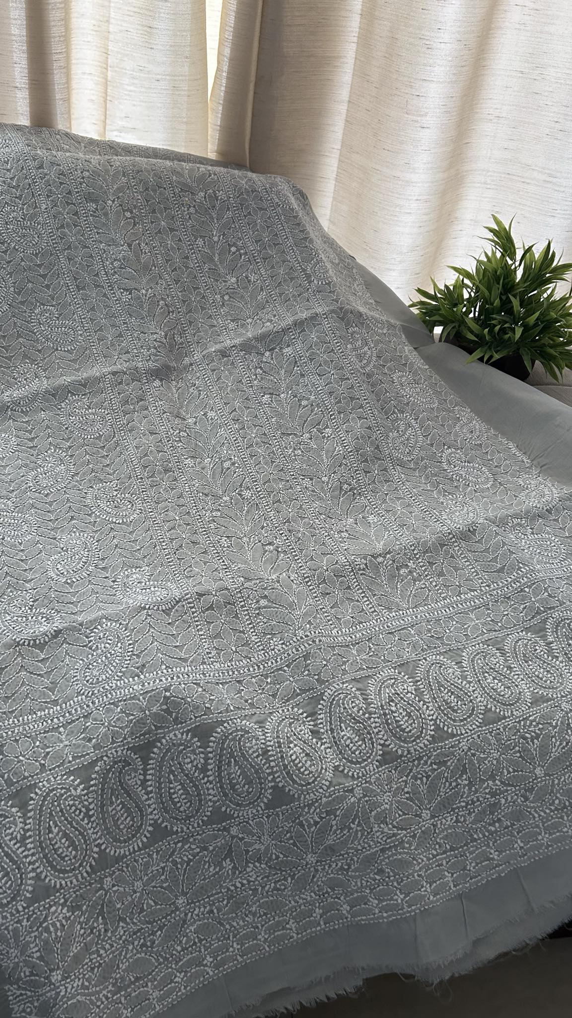 Grey Cotton Chikankari Kurti Fabric (Kurti Fabric)