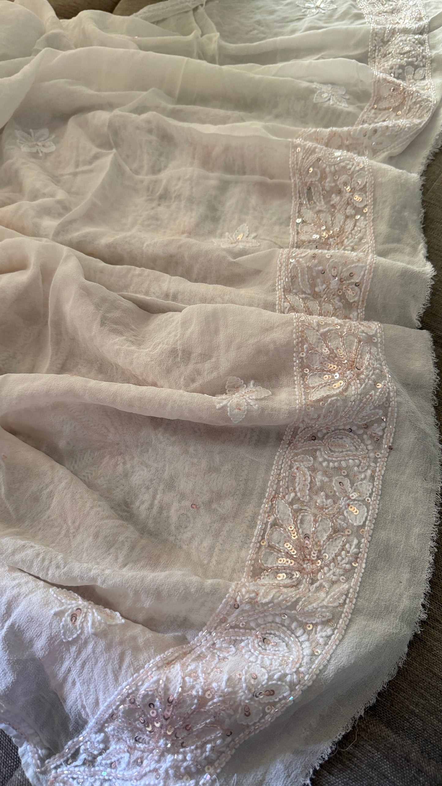 Fine Chikankari Suit with Peach Beads Work