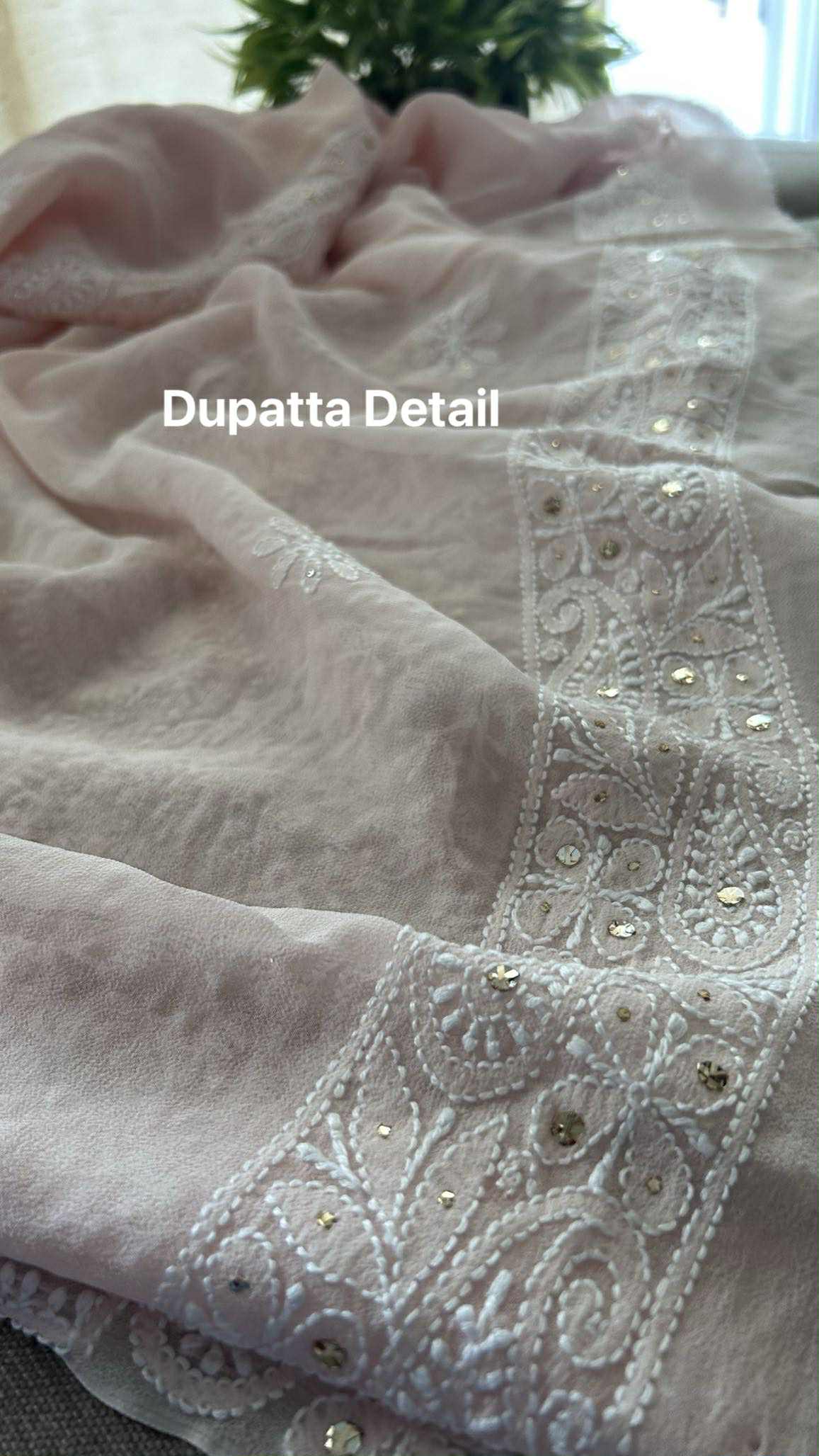 Pastel Pink Ring Mukaish Chikankari Suit (Kurta & Dupatta)