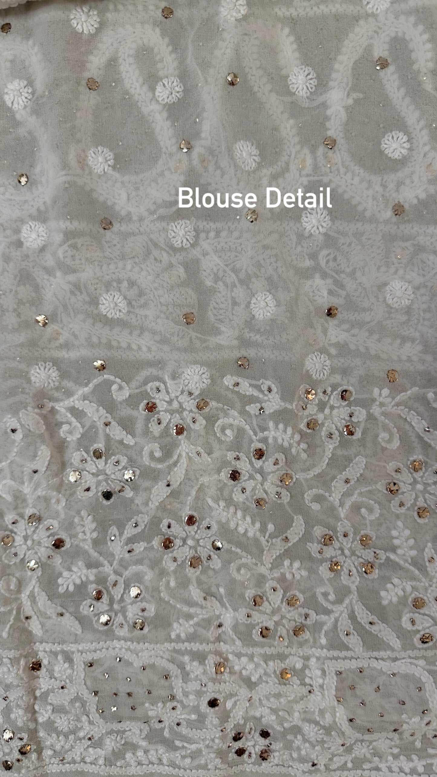 Ivory Pure Georgette Mukaish Chikankari Saree
