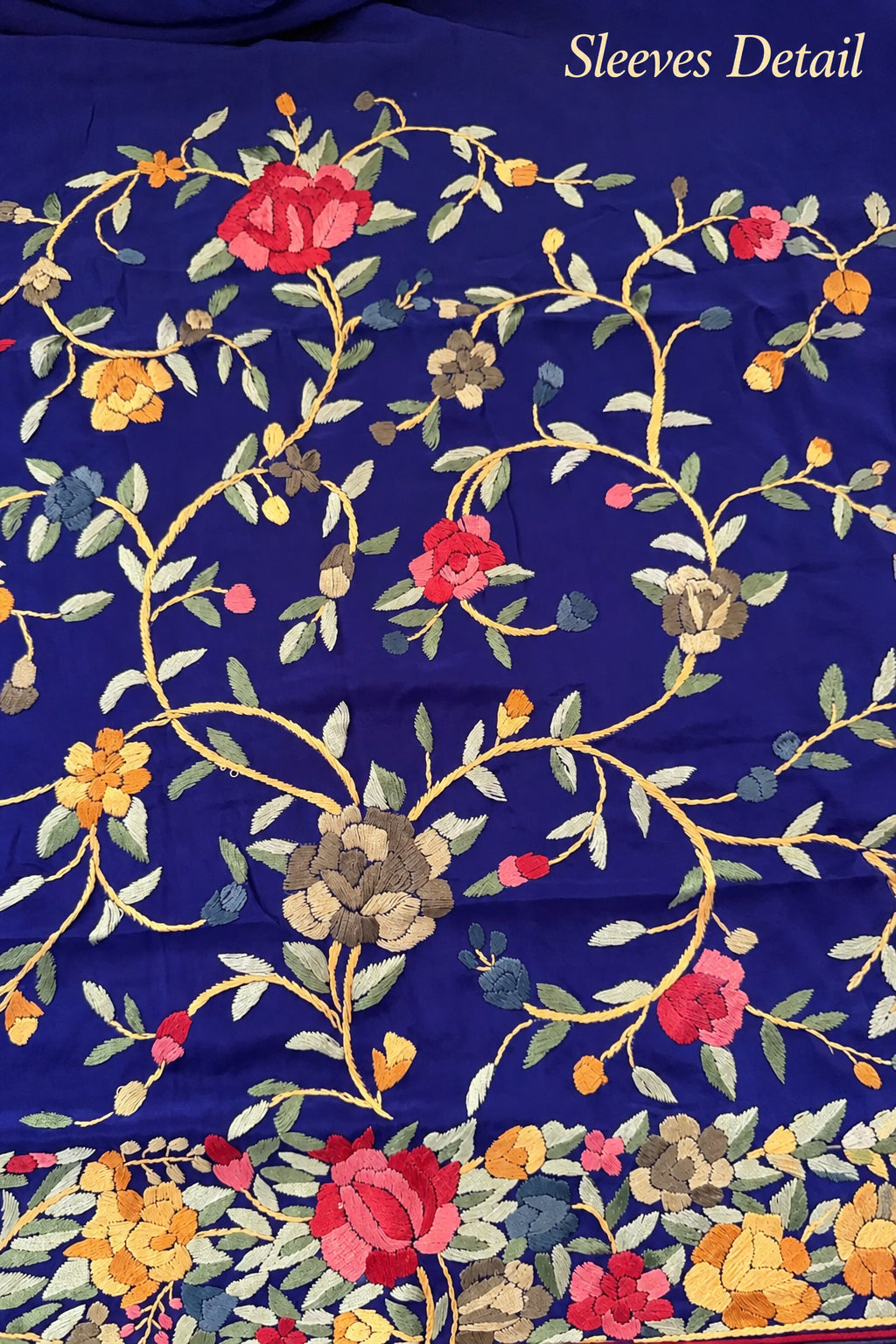 Royal Blue Floral Parsi Gara Suit (Three Piece)