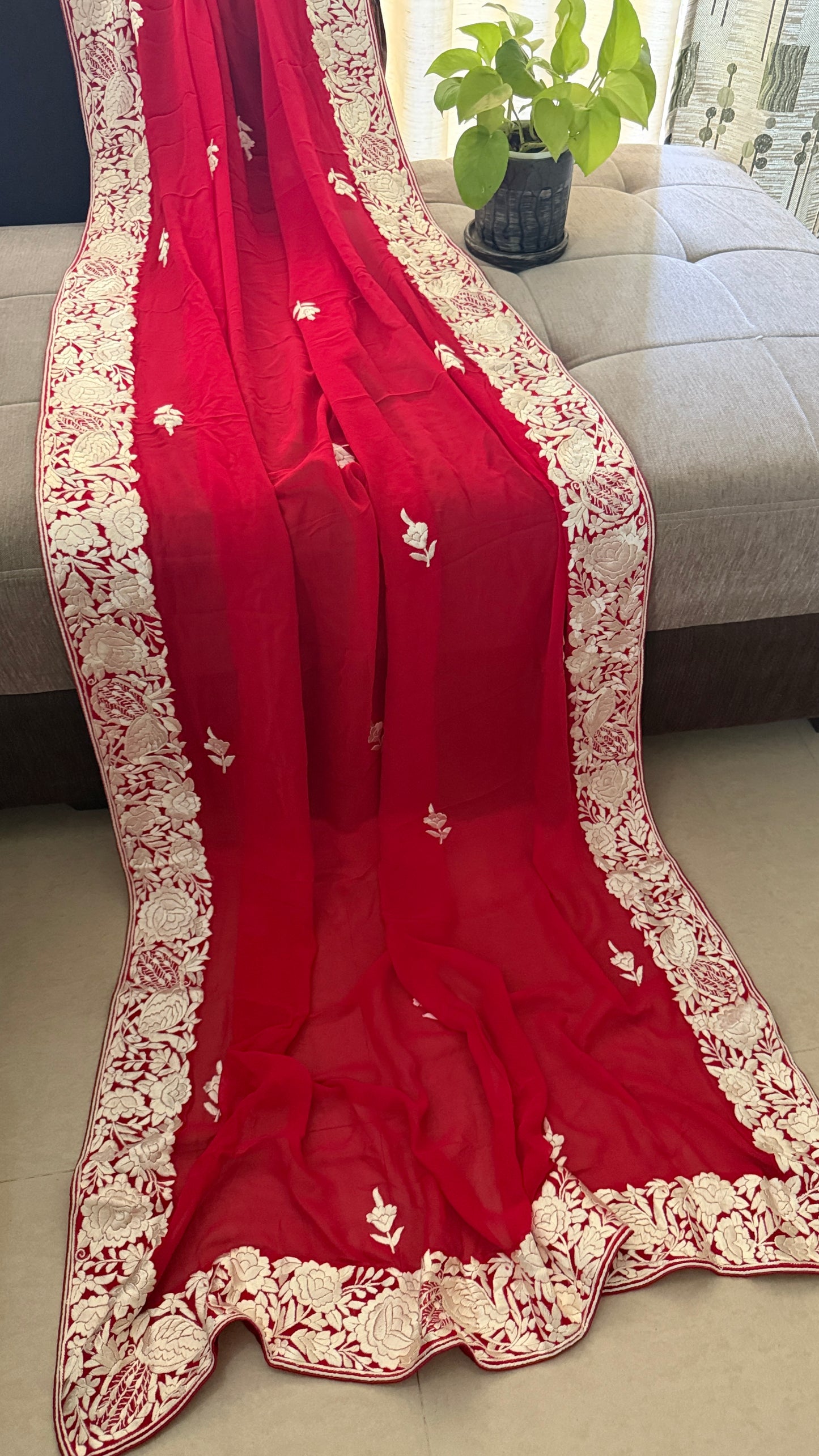 Bridal Red Parsi Gara Dupatta