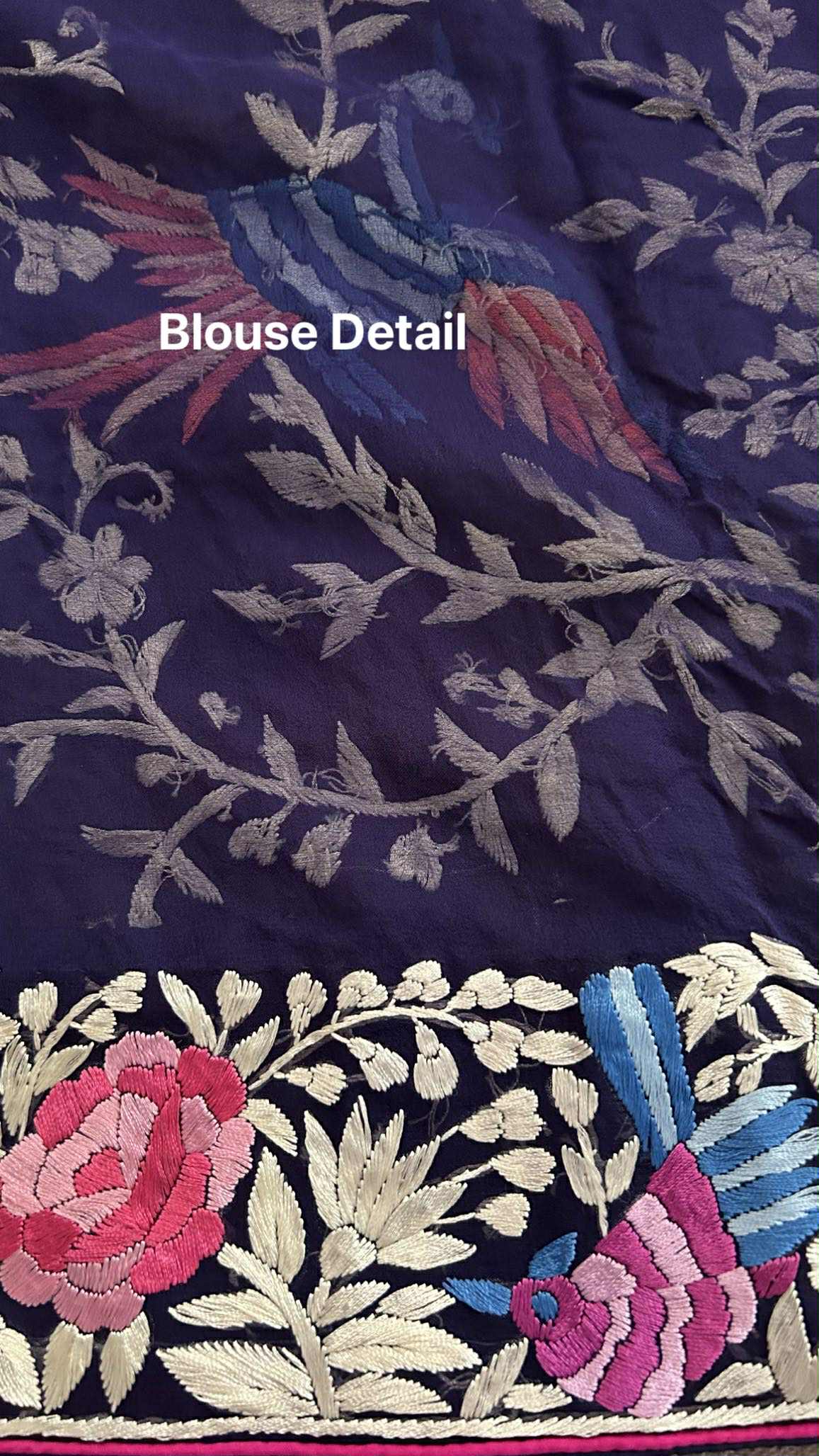 Designer Navy Multicolor Parsi Gara Saree