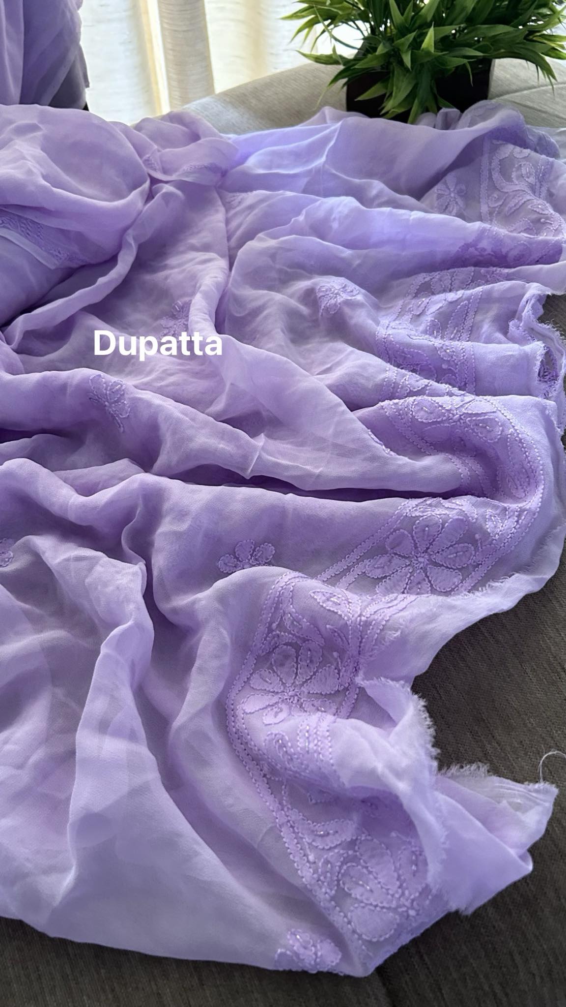 Lavender Party Wear Cut Dana Chikankari Kurta Dupatta Set